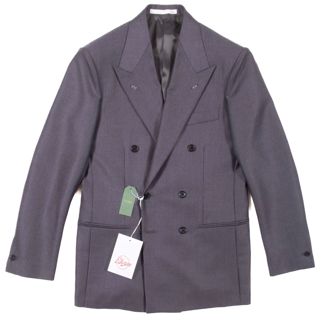 Neapolitan Hand Tailored Grey Double Breasted Cavalry Twill Sport Coat Sz 46