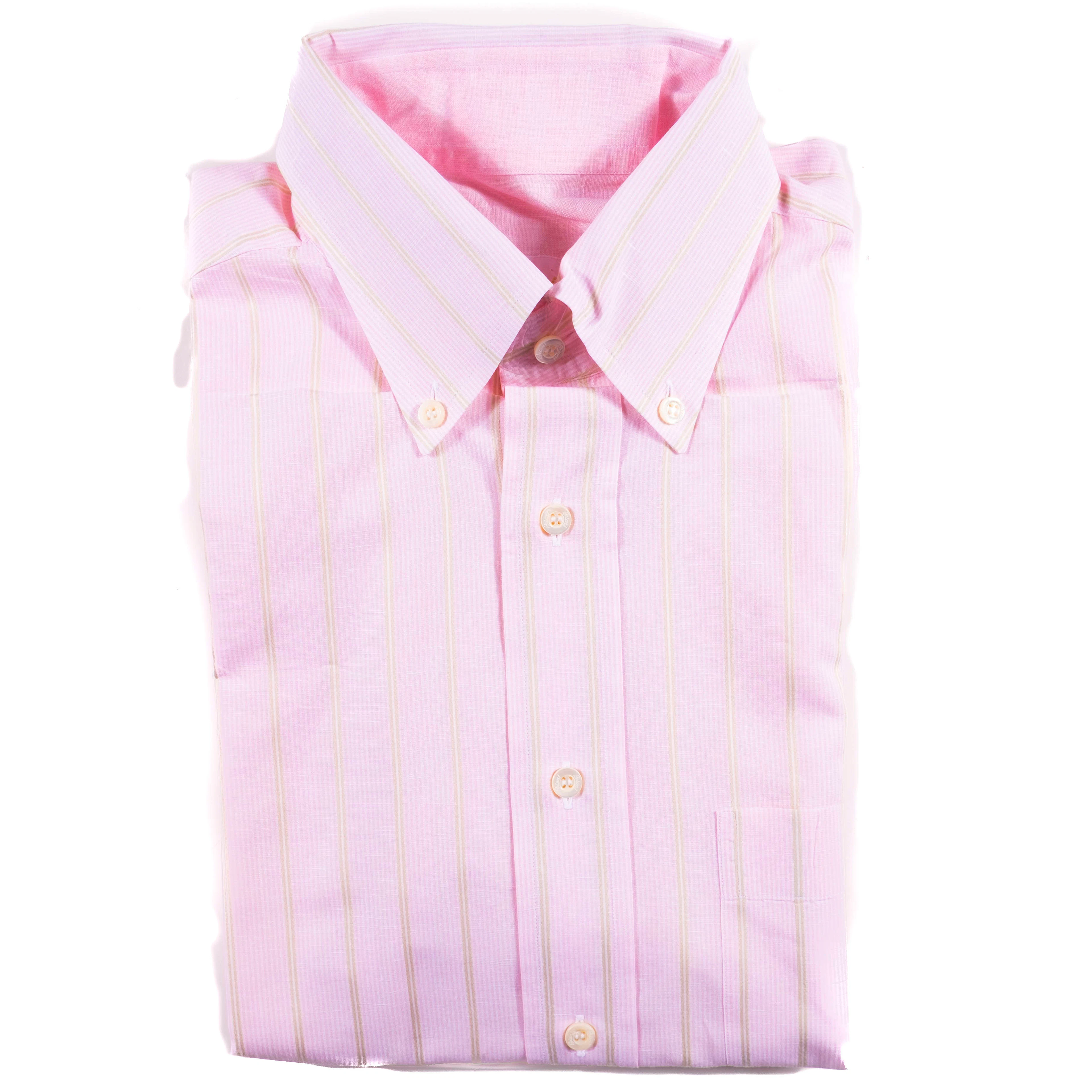 Brioni Pink Striped Short Sleeve Shirt