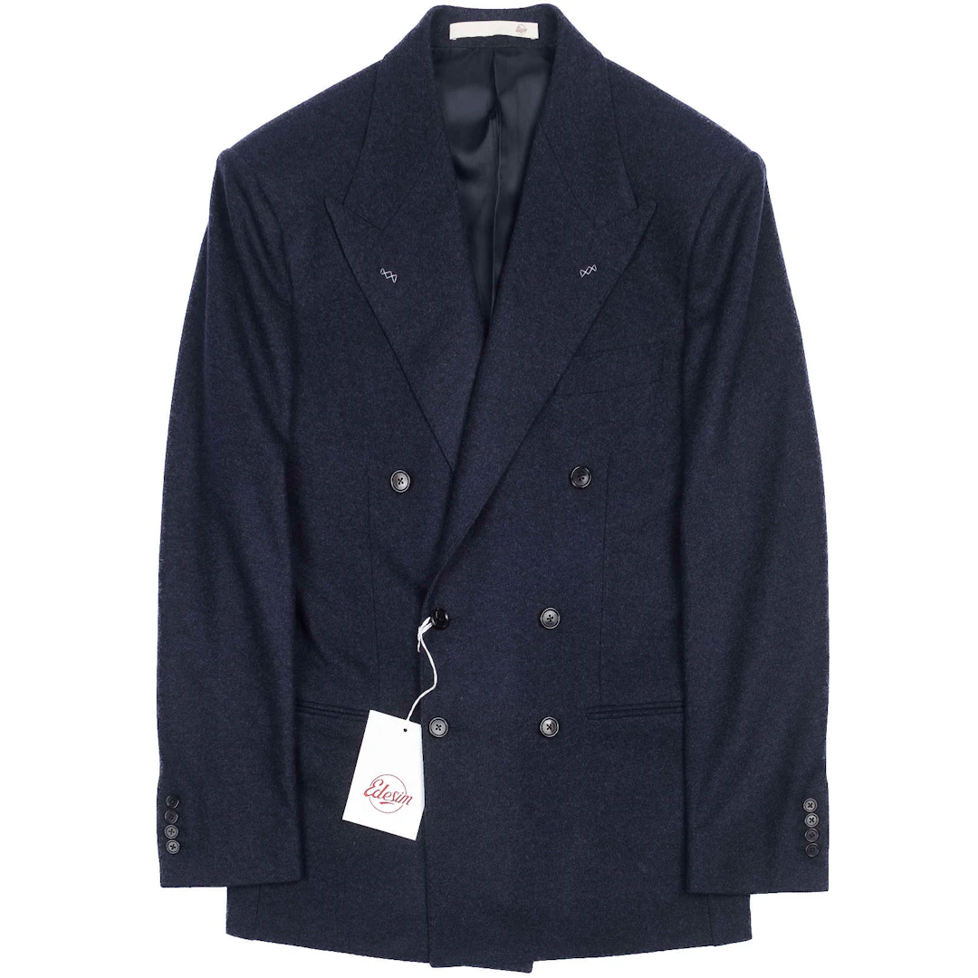 Neapolitan Hand Tailored Navy Double Breasted Flannel Sport Coat, 48