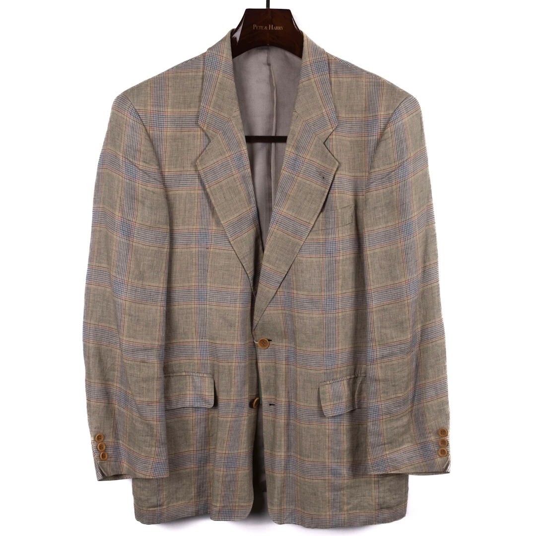 Beige Checked Linen Sport Coat