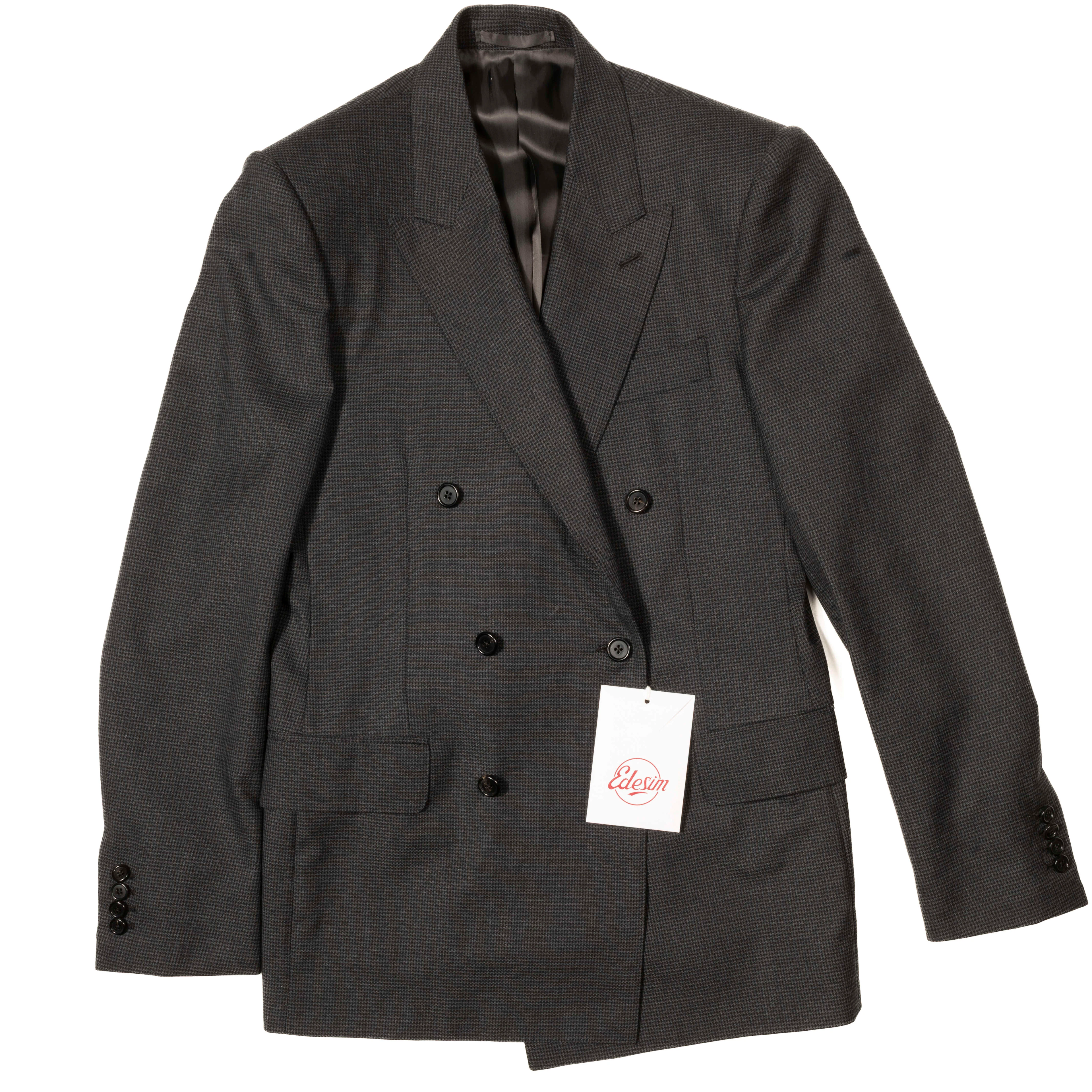 Neapolitan Hand Tailored Grey Houndstooth DB Sport Coat Sz 48