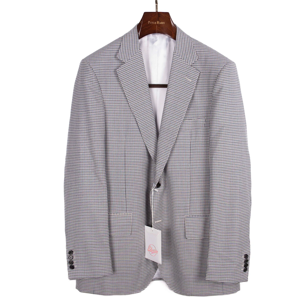 Neapolitan Hand Tailored Grey, White and Blue Mini Checked Sport Coat