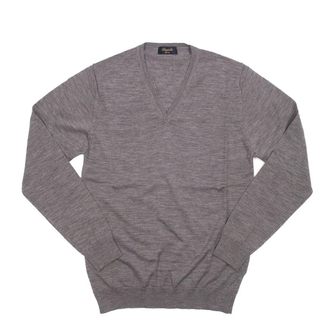 Blugiallo Grey Merino Wool V-Neck