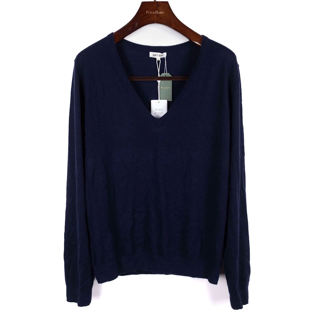 Soft Goat Navy Wool/Cashmere V-Neck