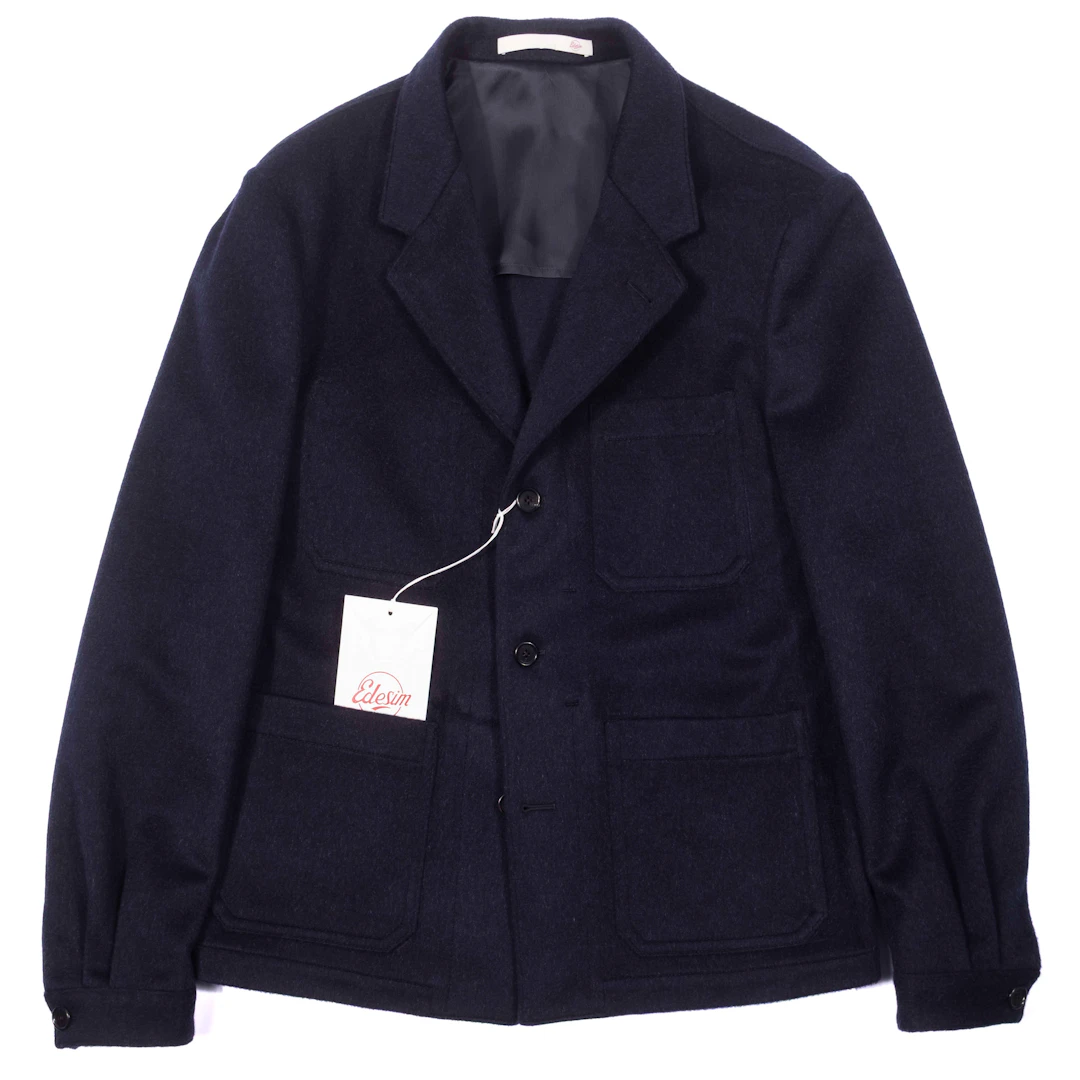 Neapolitan Hand Tailored Navy Cashmere/Wool Utility Jacket Sz 54