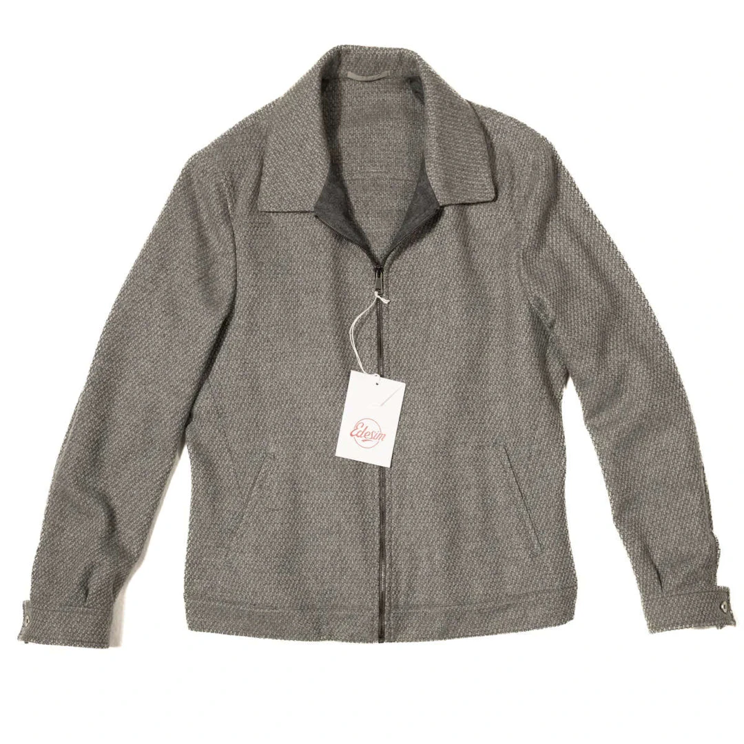Neapolitan Hand Tailored Flight Jacket in Grey Knit Loro Piana Cashmere