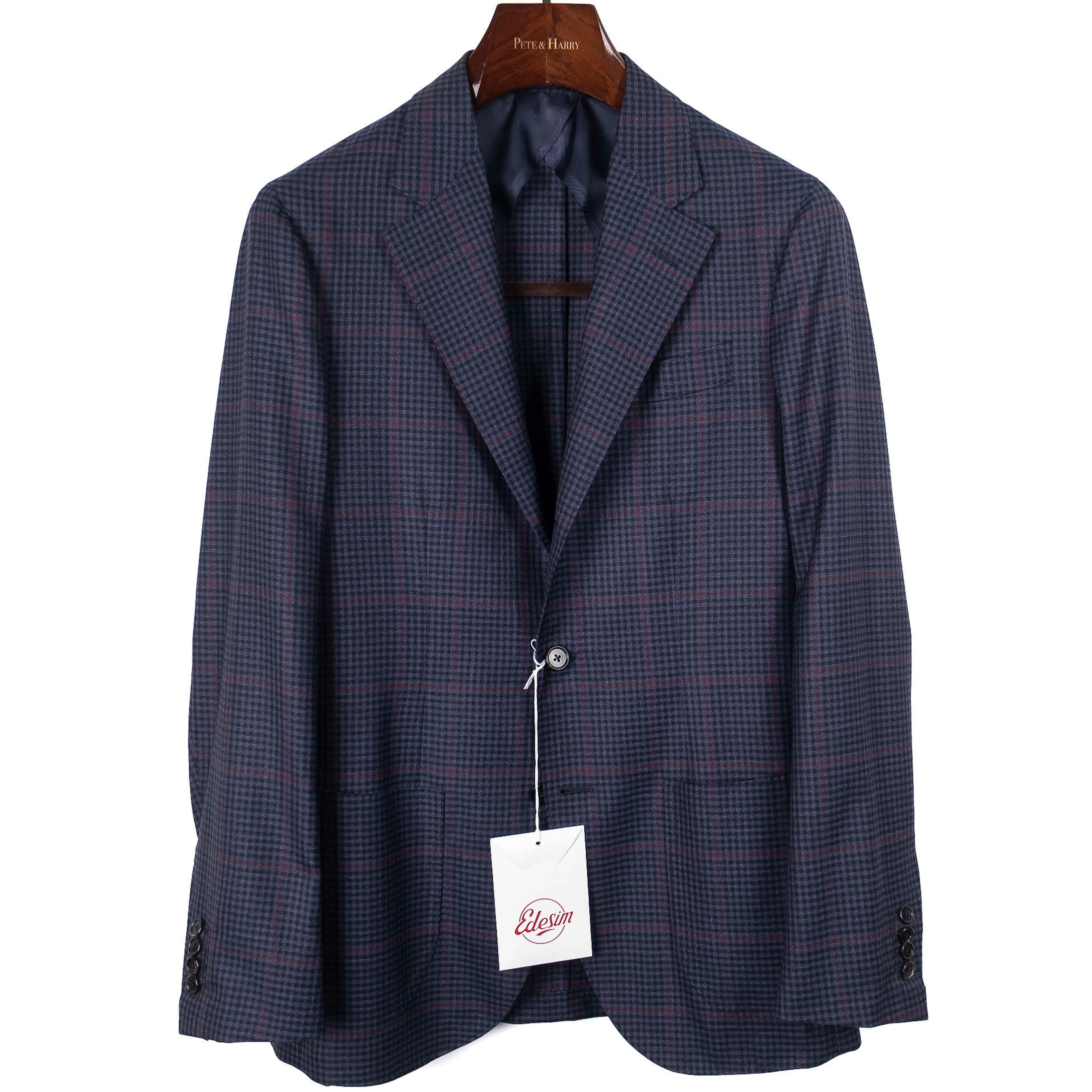 Neapolitan Hand Tailored Navy with red checks Summer Wool Sport Coat Sz 48