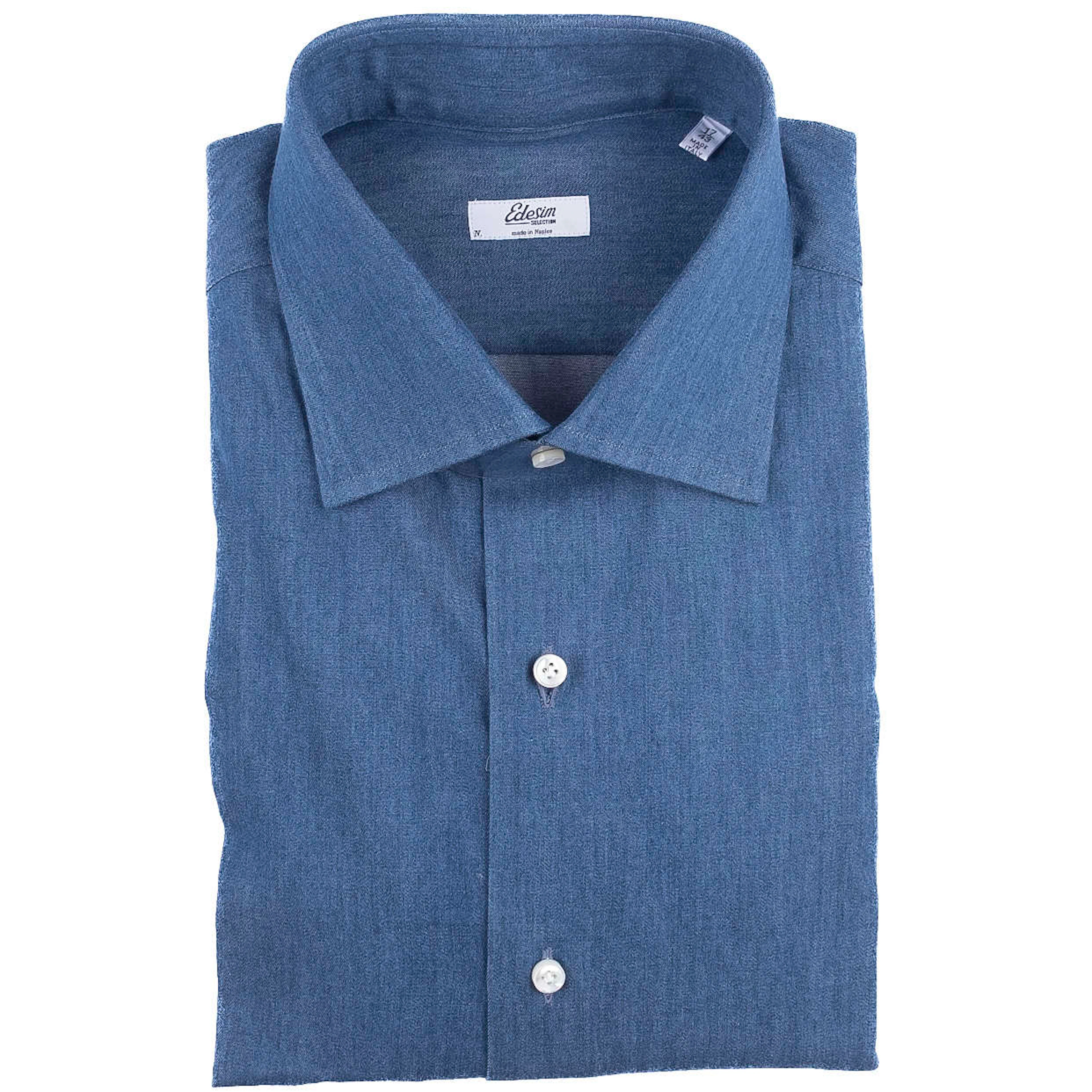 Neapolitan Hand Tailored Blue Denim Casual Shirt