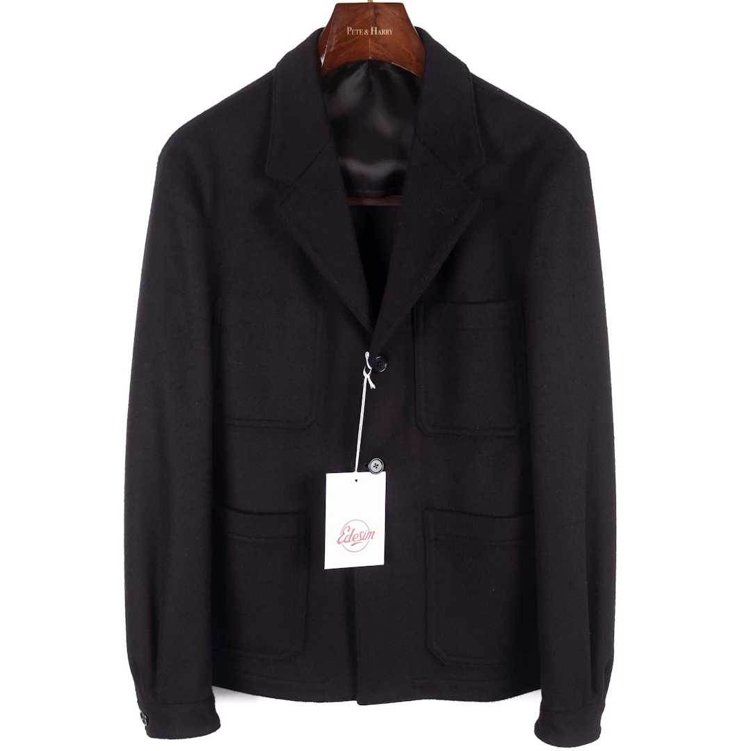 Neapolitan Hand Tailored Black Wool/Cashmere Utility Jacket Sz 48