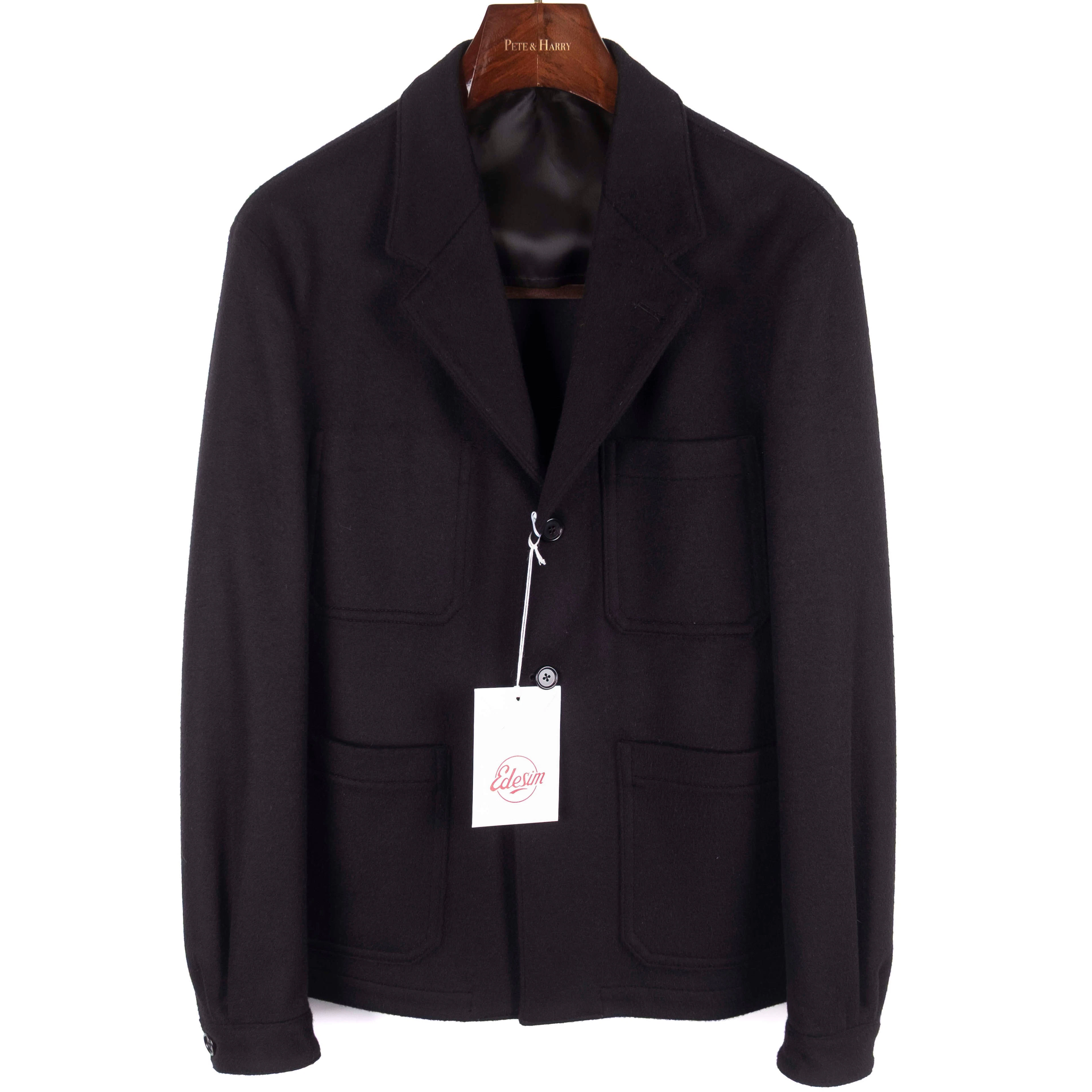 Neapolitan Hand Tailored Black Wool/Cashmere Utility Jacket Sz 48