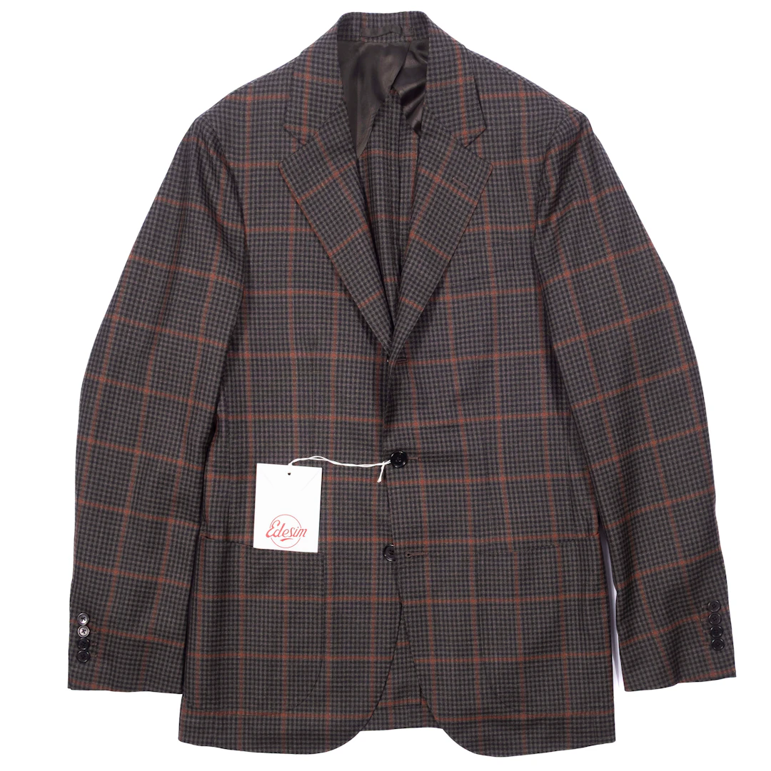 Neapolitan Hand Tailored Green with Red Checks Summer Wool Sport Coat Sz 48