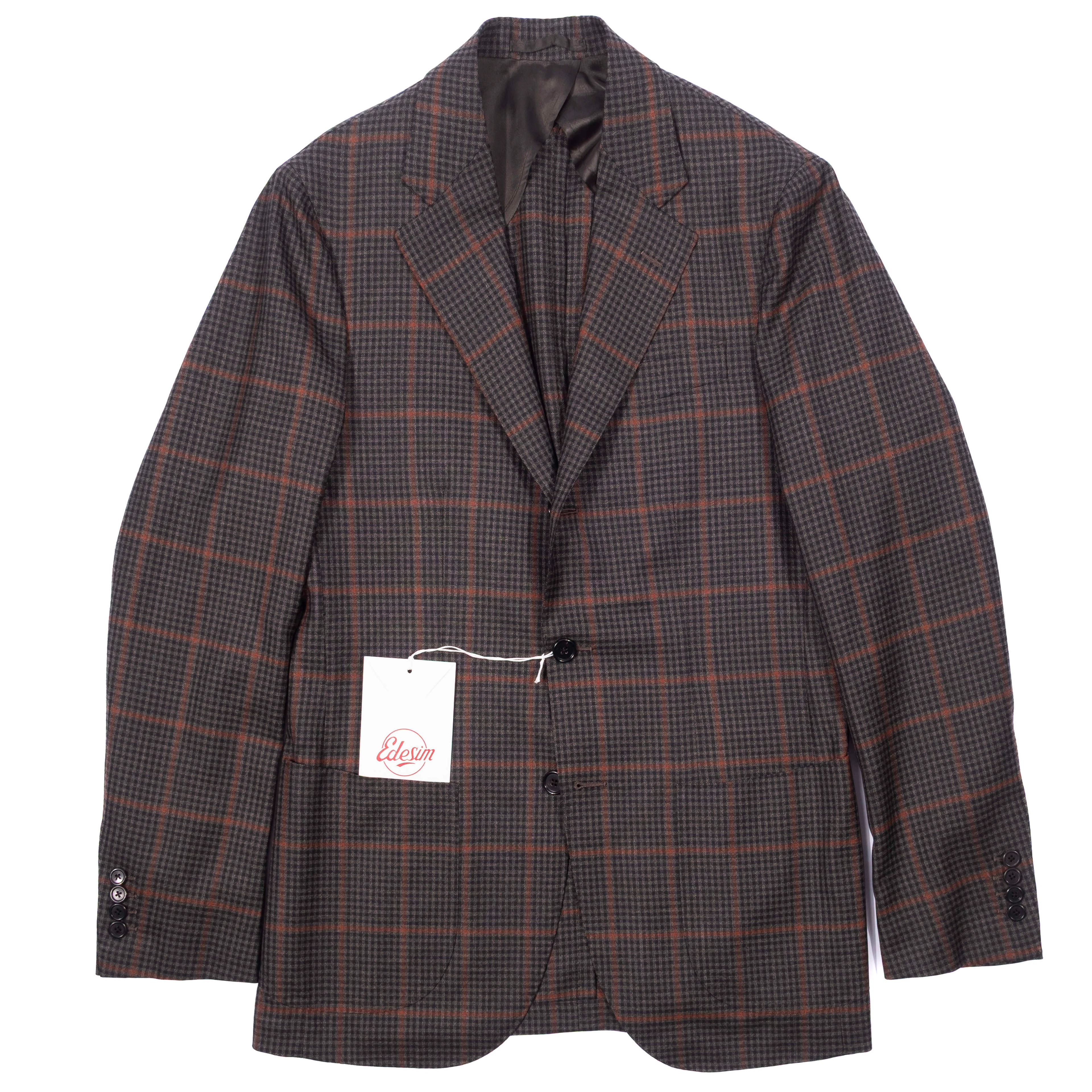 Neapolitan Hand Tailored Green with Red Checks Summer Wool Sport Coat Sz 48