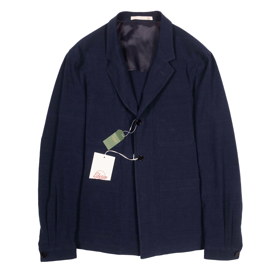 Neapolitan Hand Tailored Navy Linen Utility Jacket Size 50