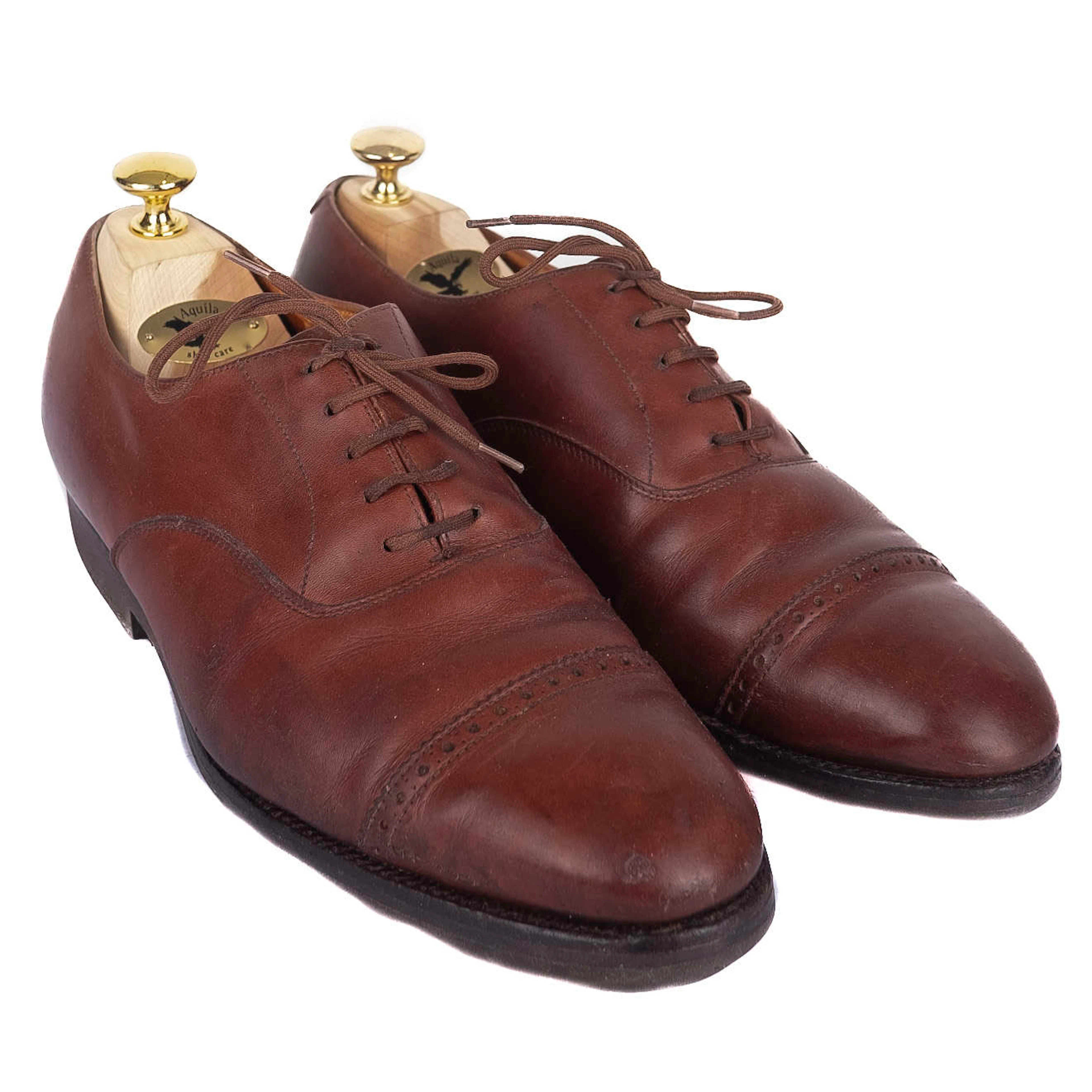 Brown Cap Toe Brogued Oxfords