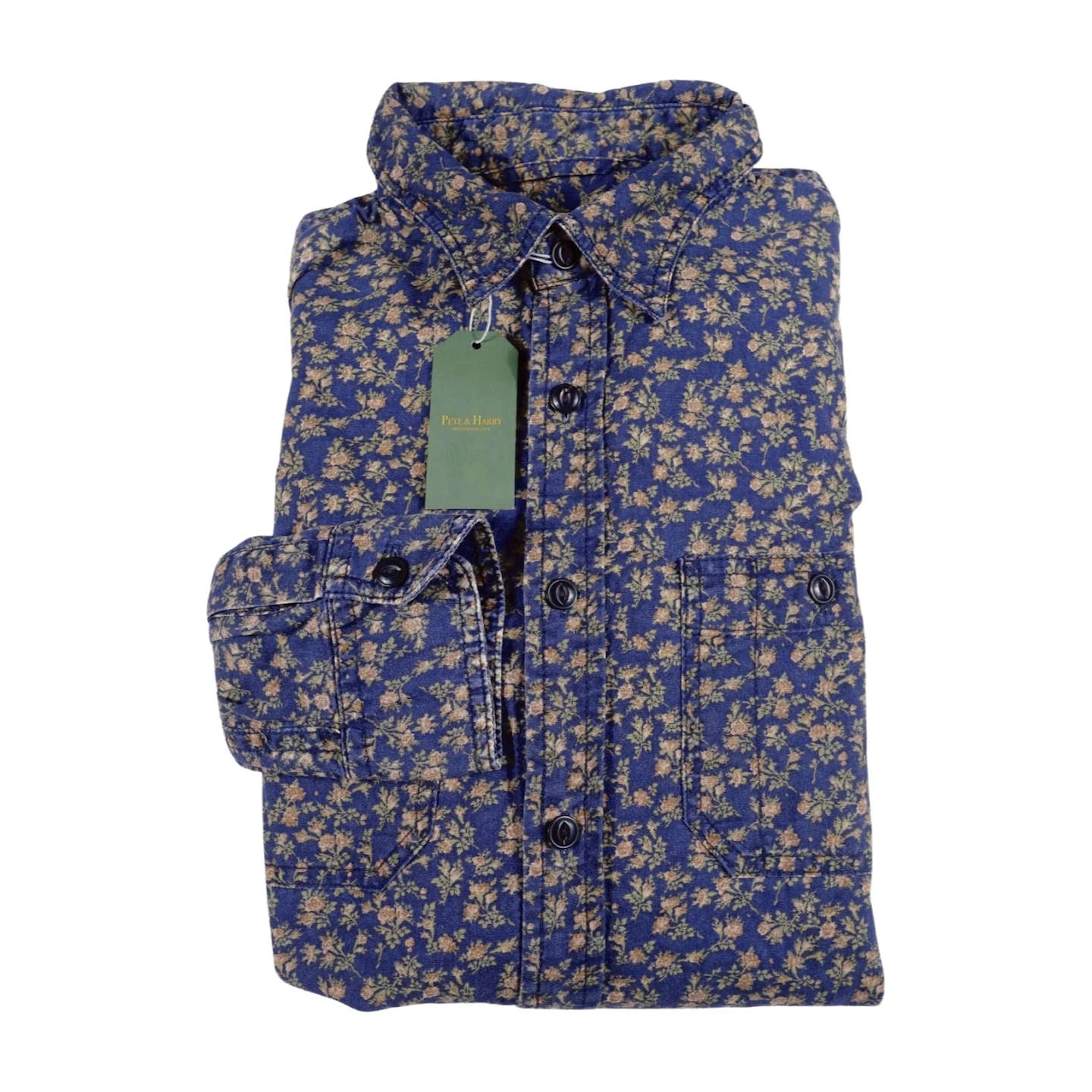Ralph Lauren Blue with Beige Floral Pattern Shirt