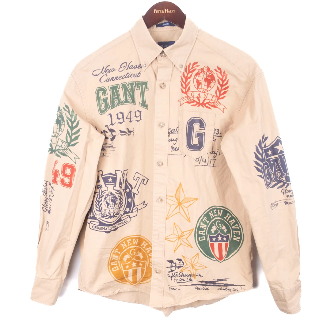 Beige Printed Buttondown Shir