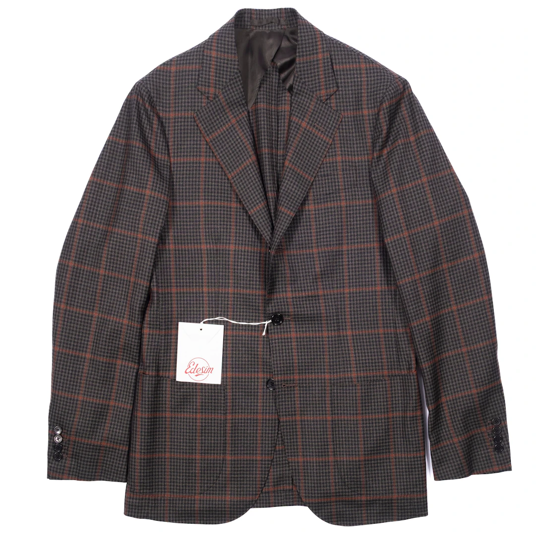 Neapolitan Hand Tailored Green with Red Checks Sport Coat, Size 48