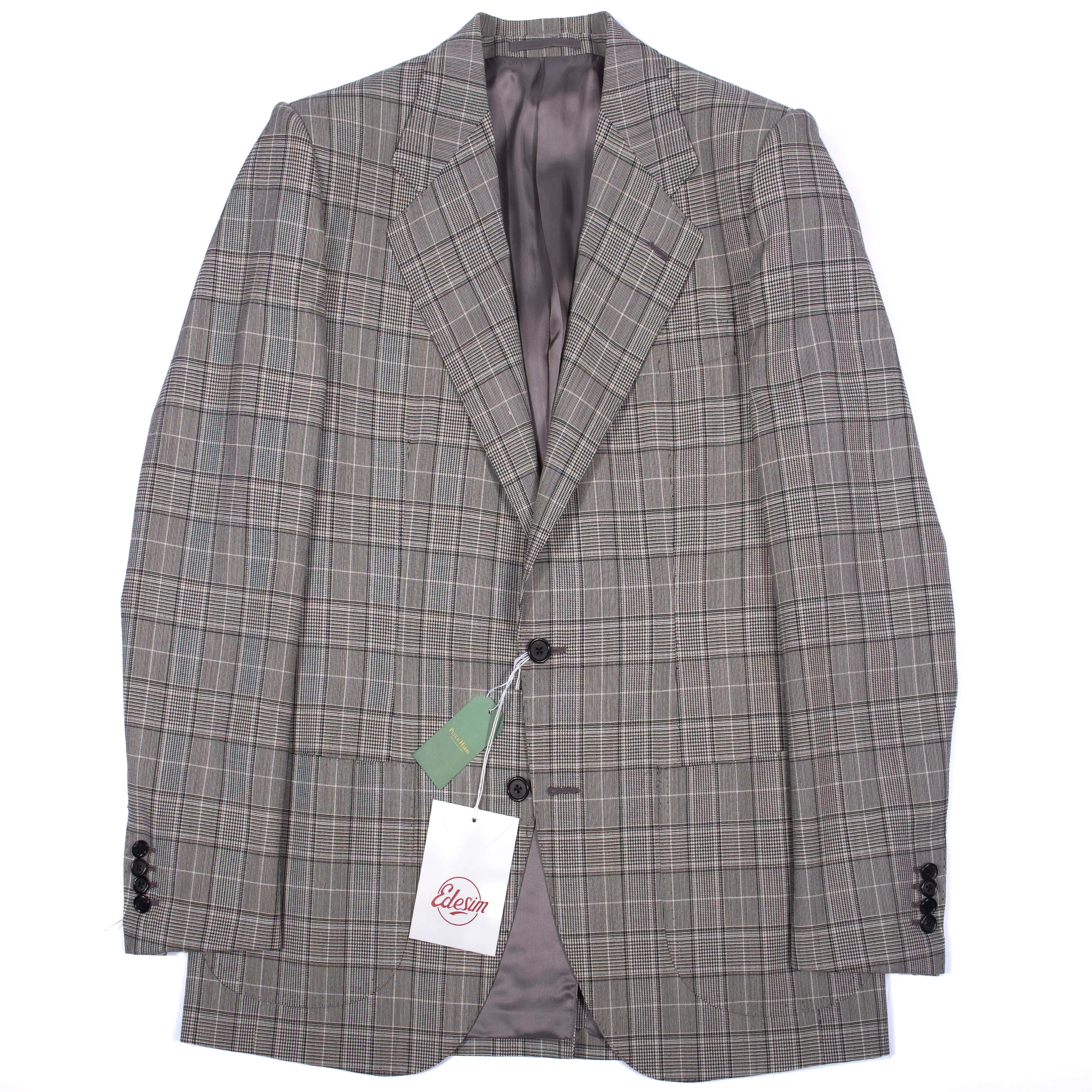 Neapolitan Hand Tailored Grey Checked Holland & Sherry Wool Sport Coat Sz 52