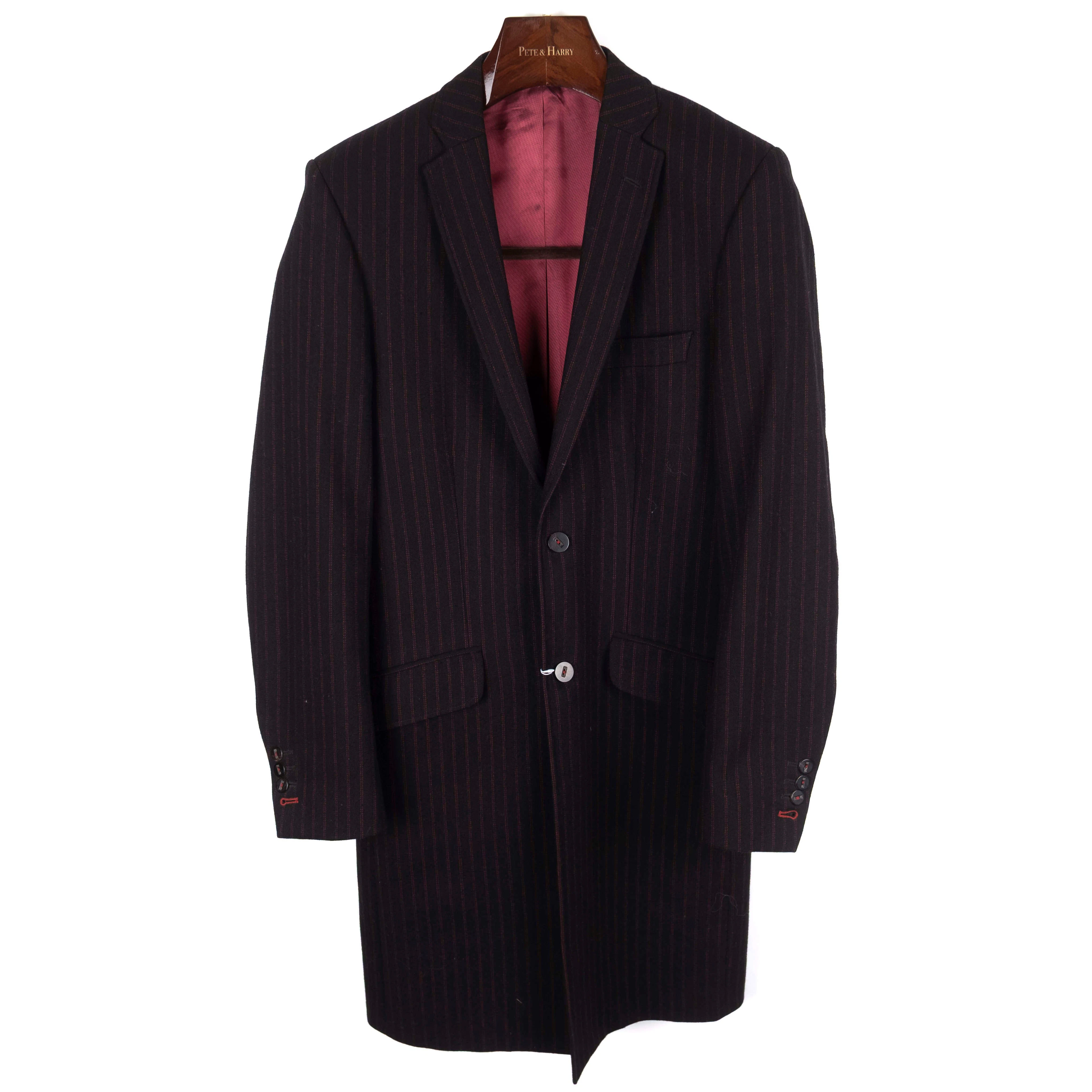 Black Red Striped Wool Coat