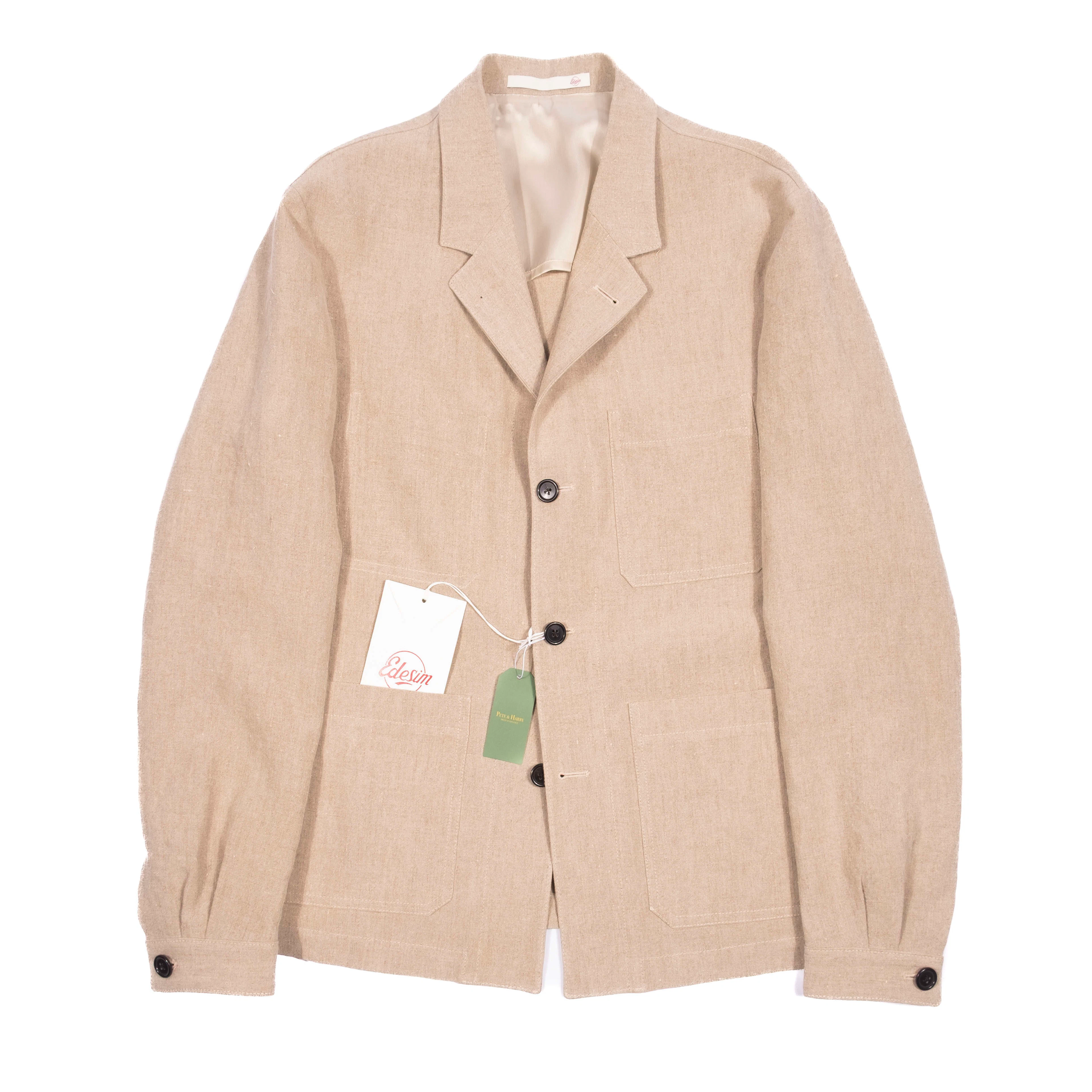 Neapolitan Hand Tailored Sand Linen Chore Jacket, Sz 50