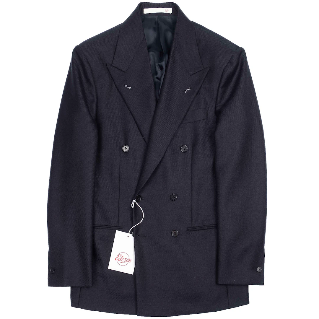 Neapolitan Hand Tailored Navy Double Breasted Cavalry Twill Sport Coat Sz 50