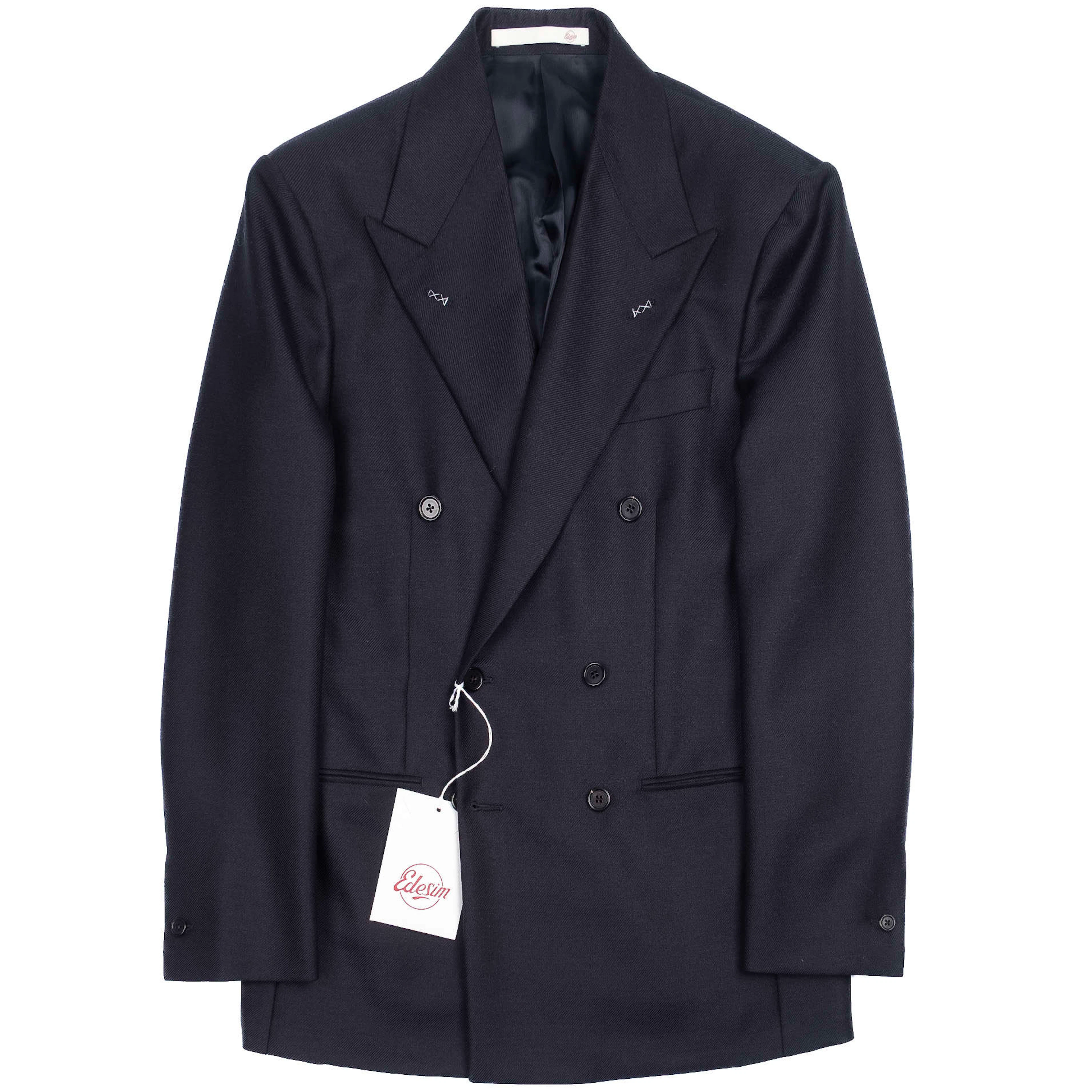 Neapolitan Hand Tailored Navy Double Breasted Cavalry Twill Sport Coat Sz 50