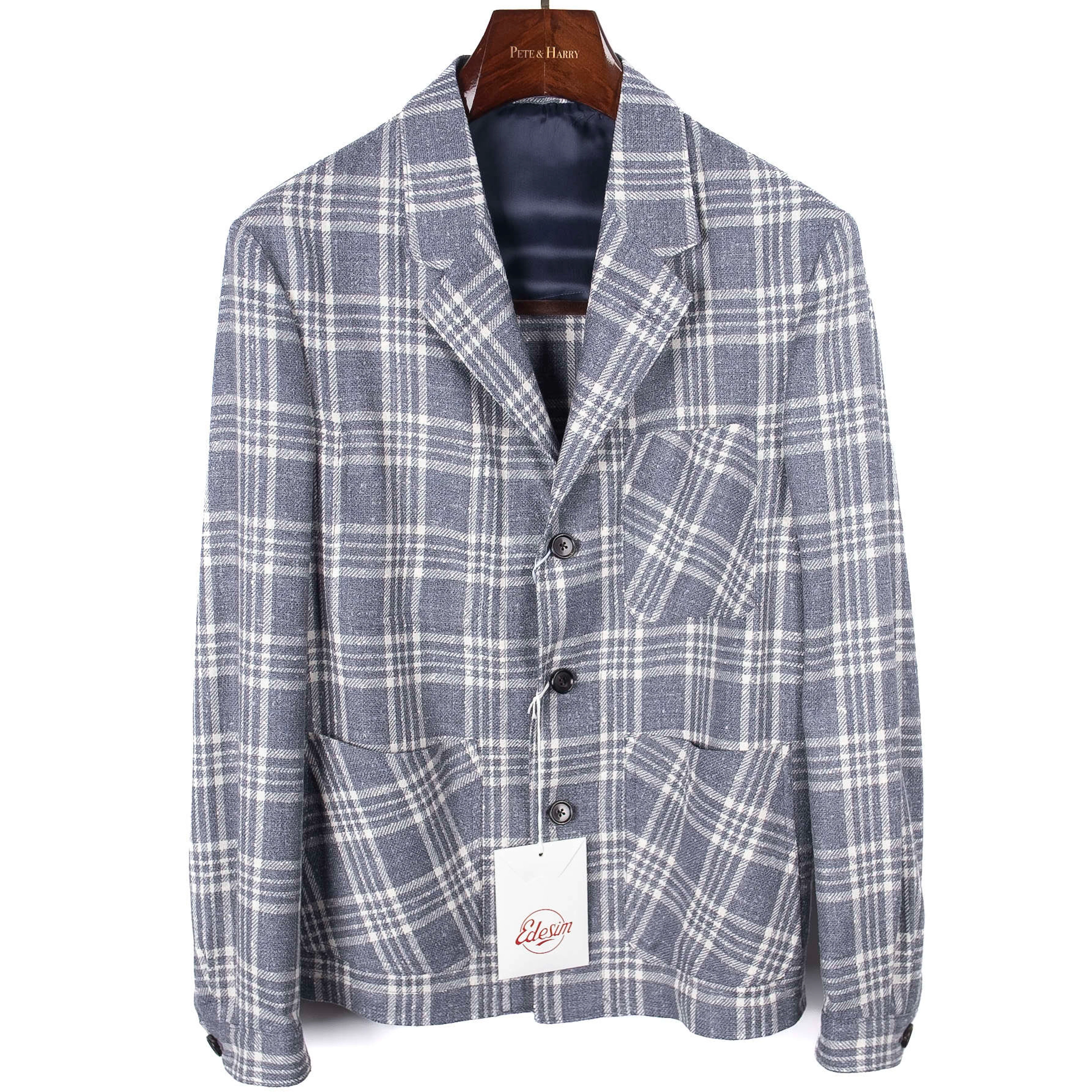Neapolitan Hand Tailored Blue Checked Utility Jacket Sz 46
