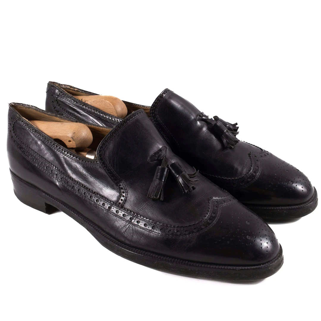 Black Leather Brogue Tassel Loafers