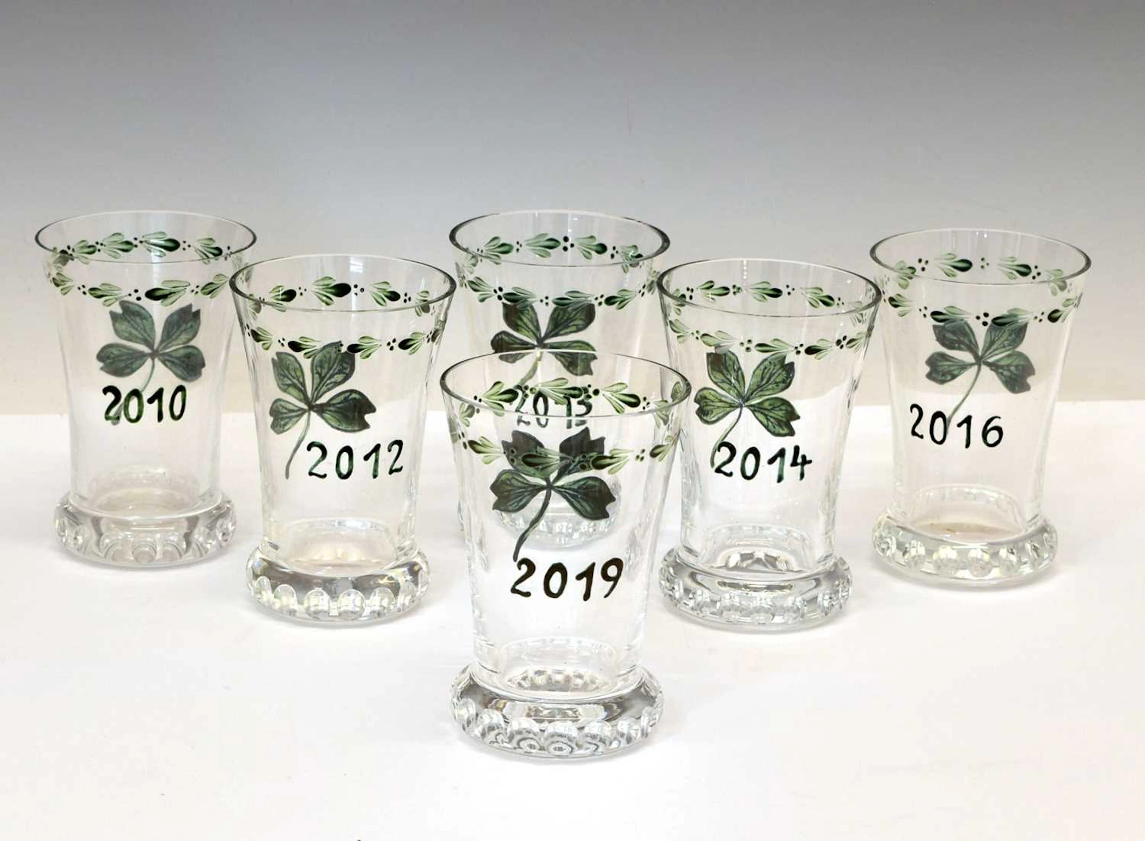 Maison Dior - Six painted glass 'New Year' vases
