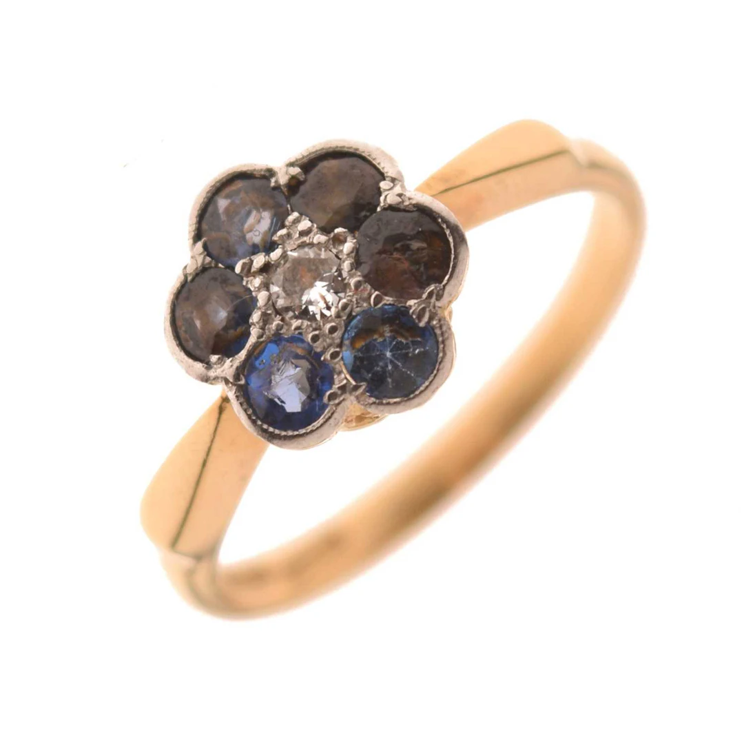 Diamond and blue stone cluster ring (a/f)