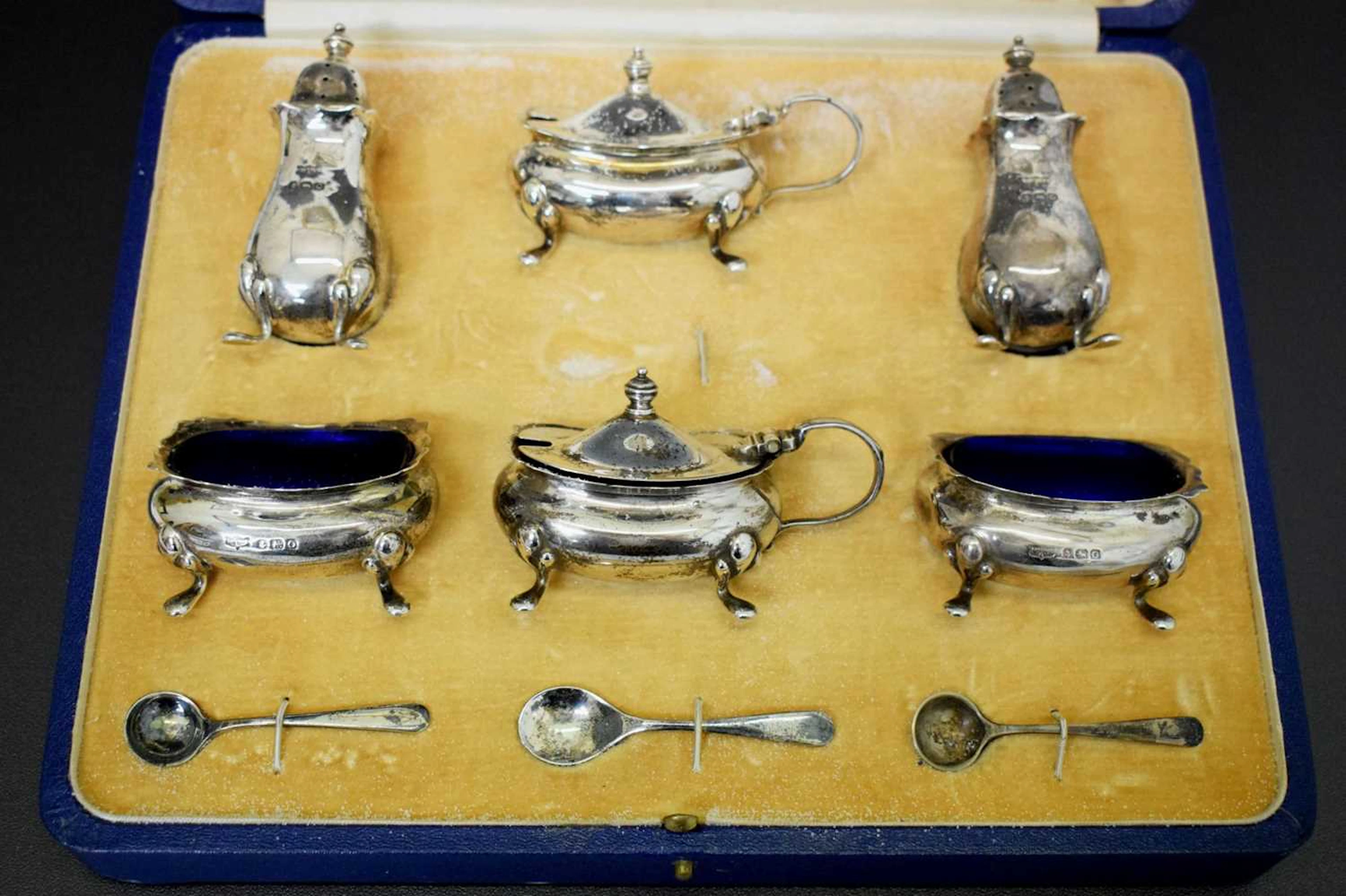 George VI six-piece silver condiment set