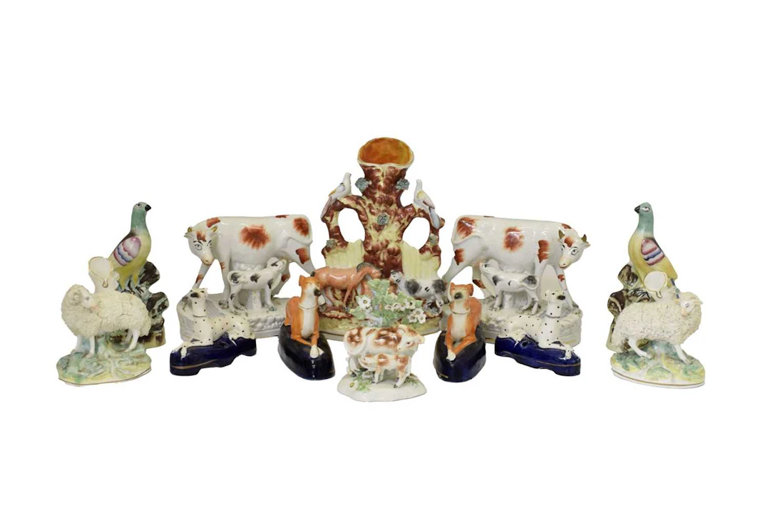 Collection of Staffordshire animal figures