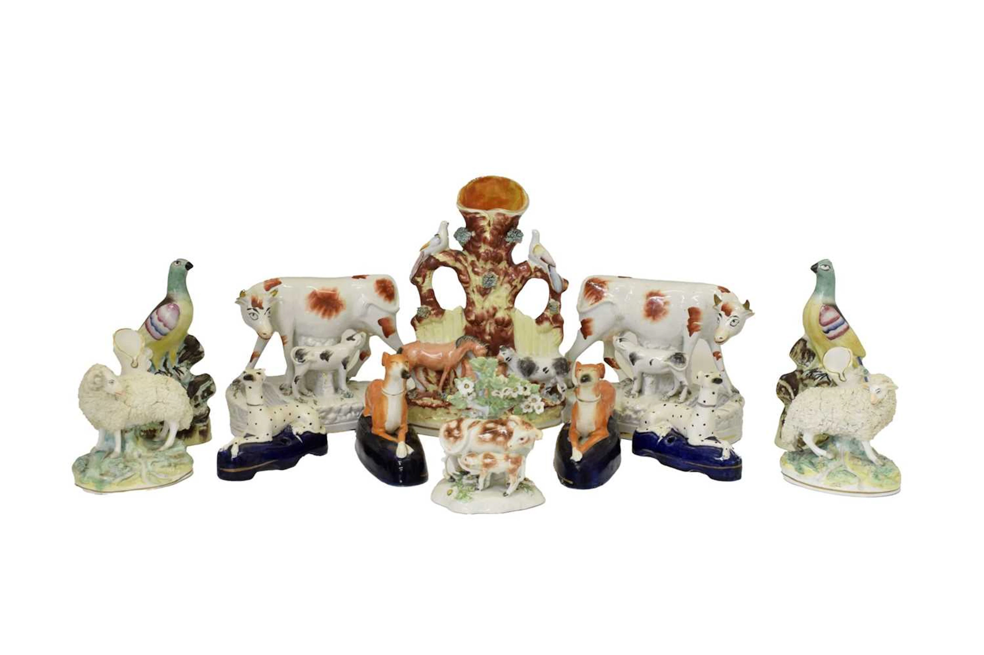 Collection of Staffordshire animal figures