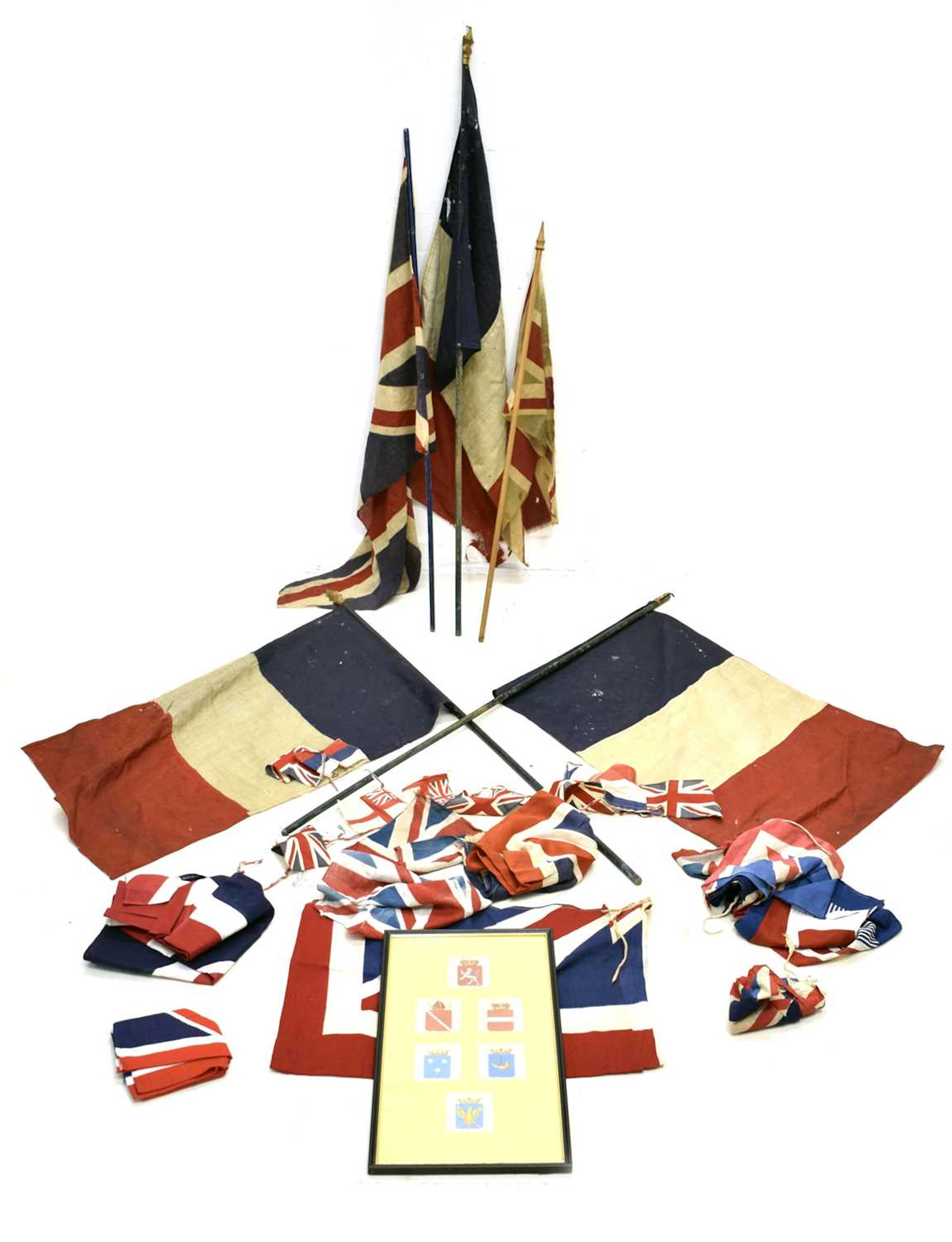 Three French Tricolour flags, etc