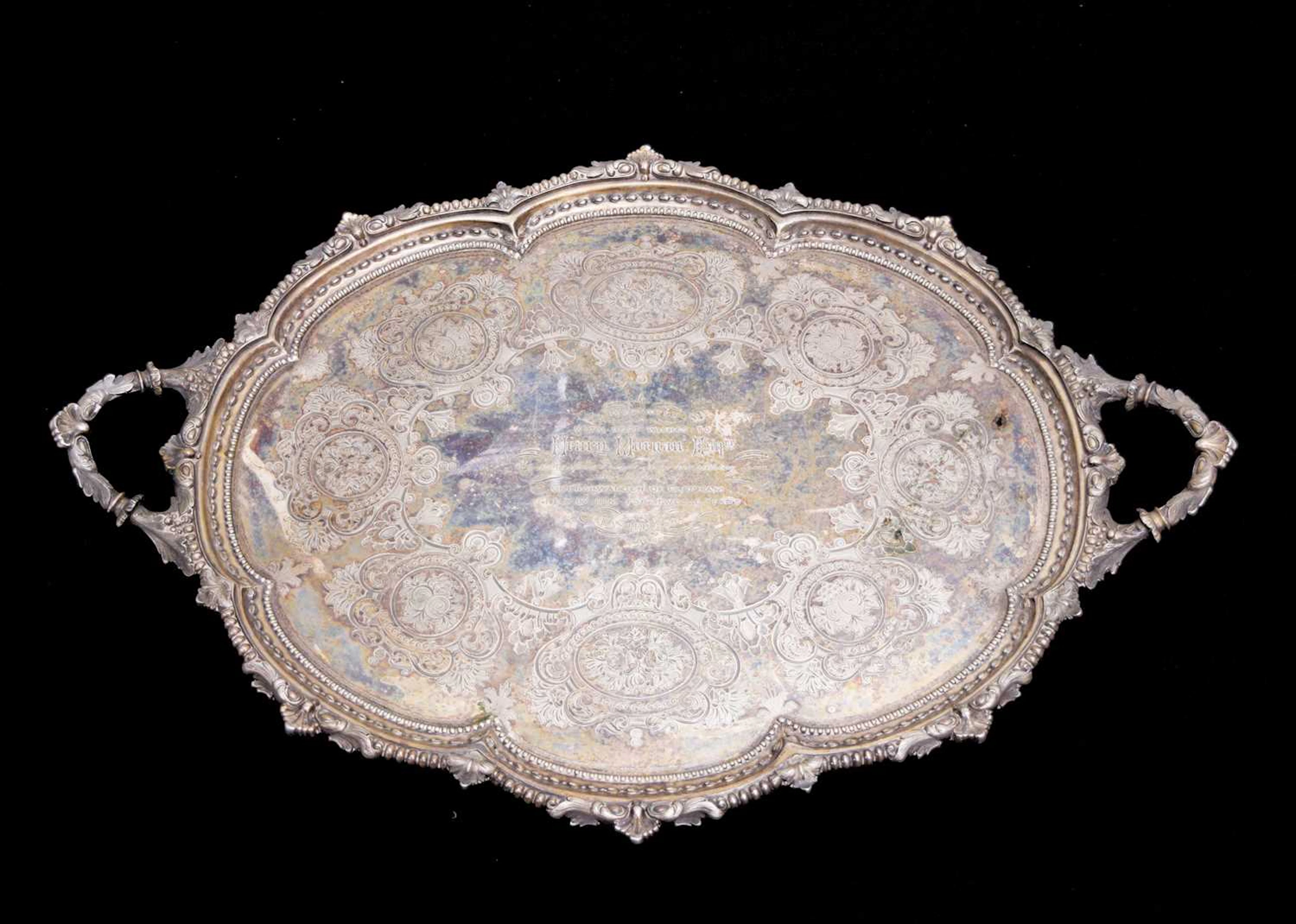 Late 19th century twin handled silver plated tray