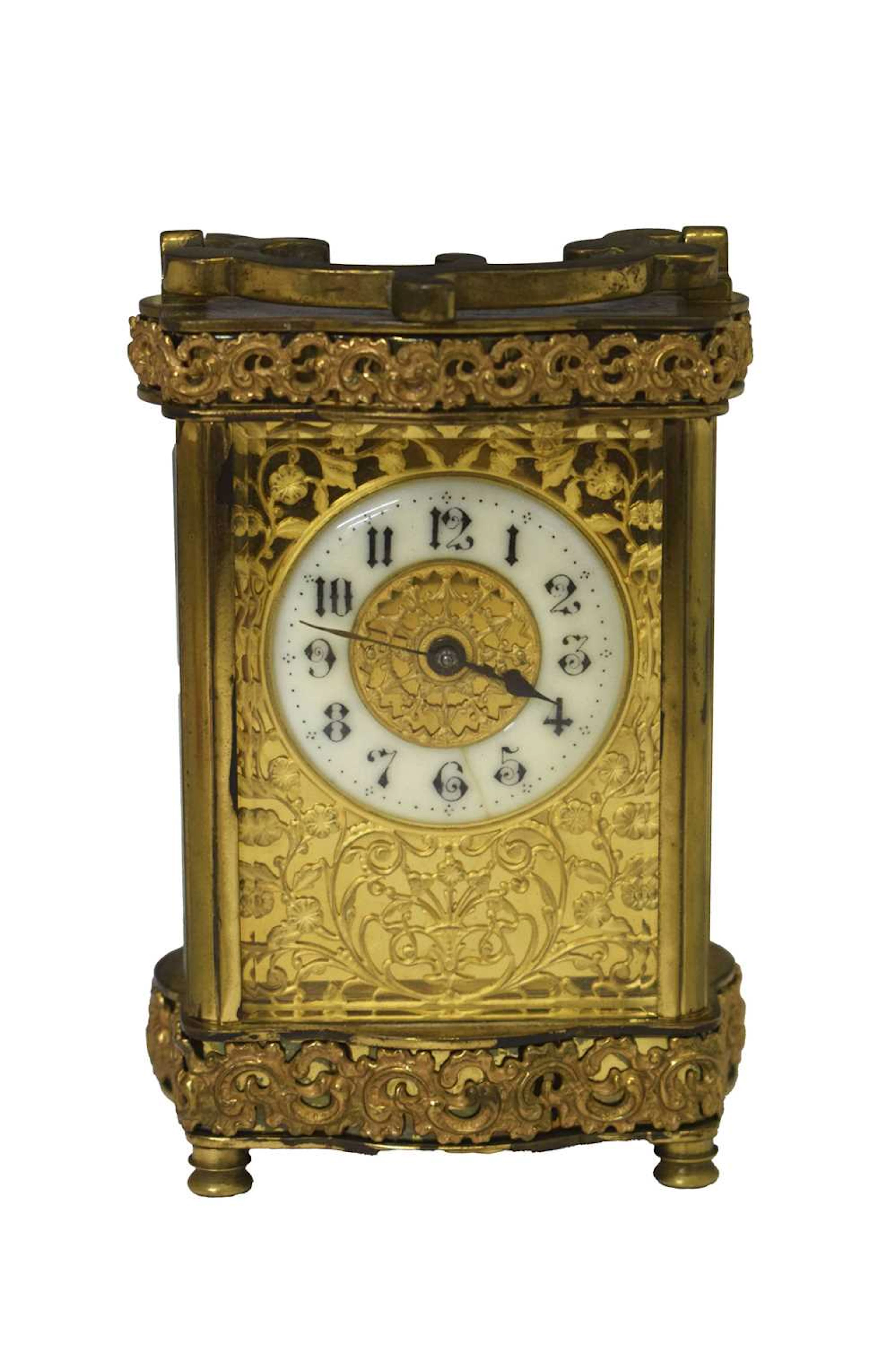 Early 20th century French brass carriage timepiece
