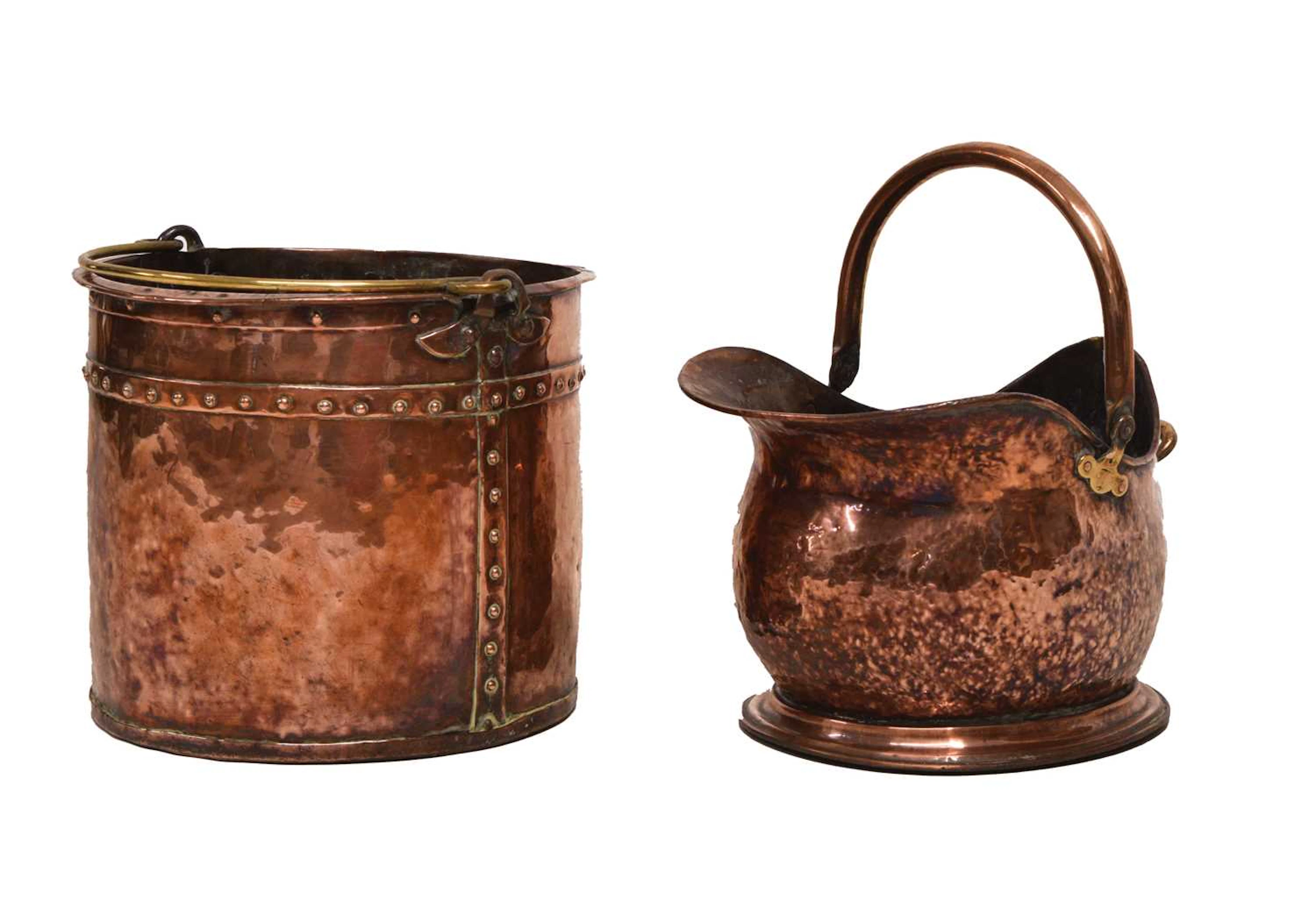 Dutch copper milk pail, and coal scuttle