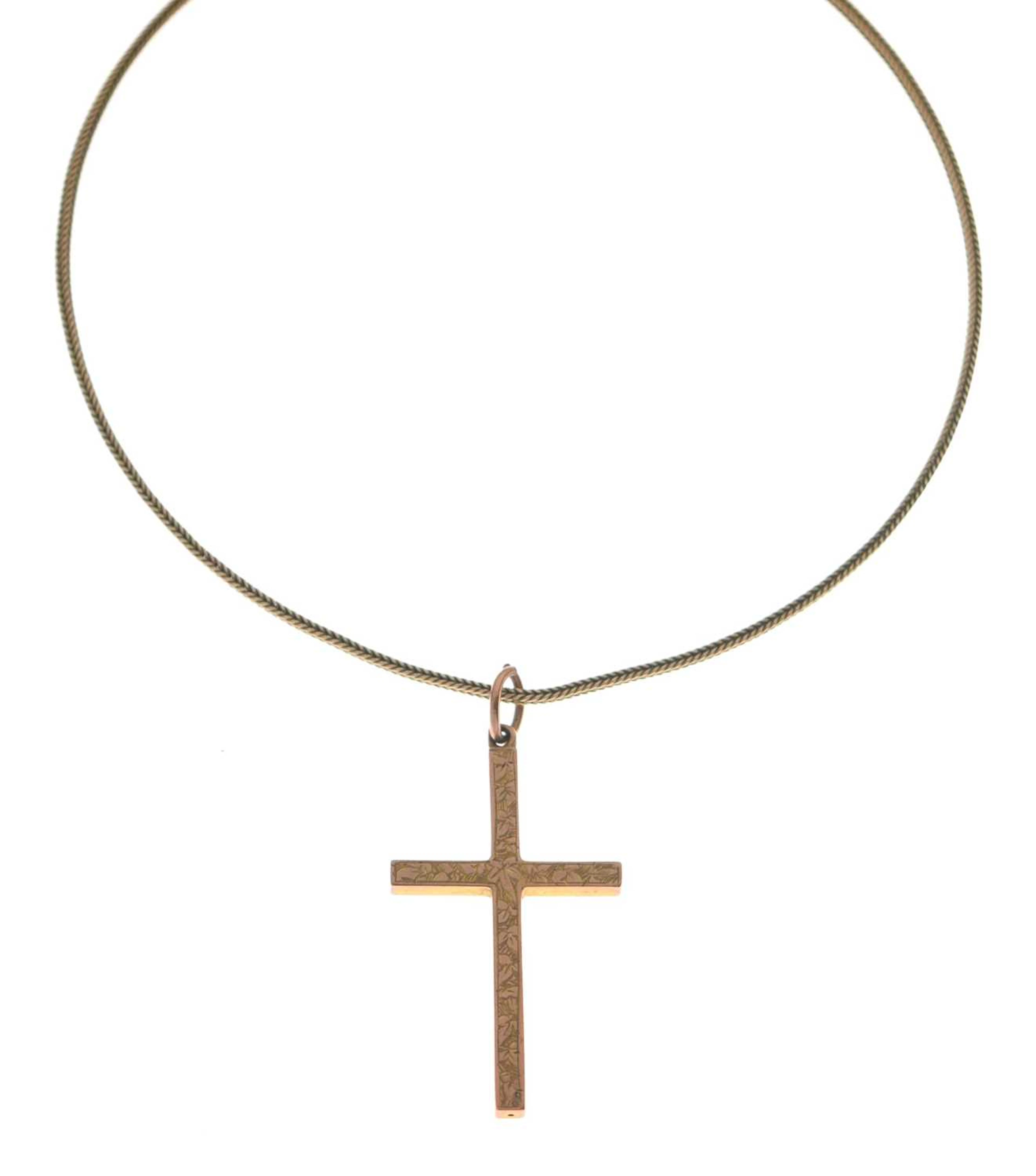 Late Victorian 9ct gold cross pendant necklace