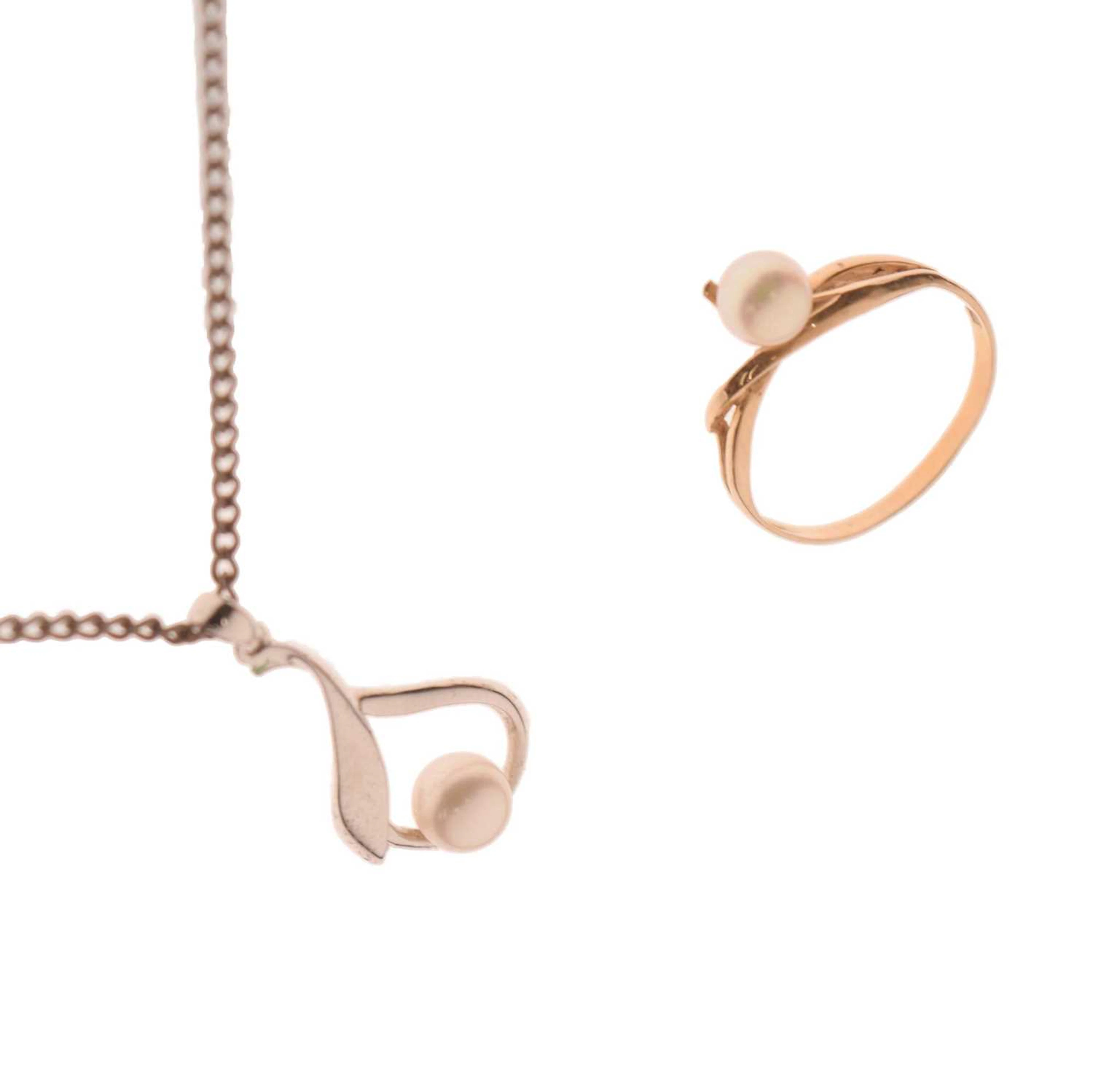 Mikimoto cultured pearl silver pendant necklace and a cultured pearl ring