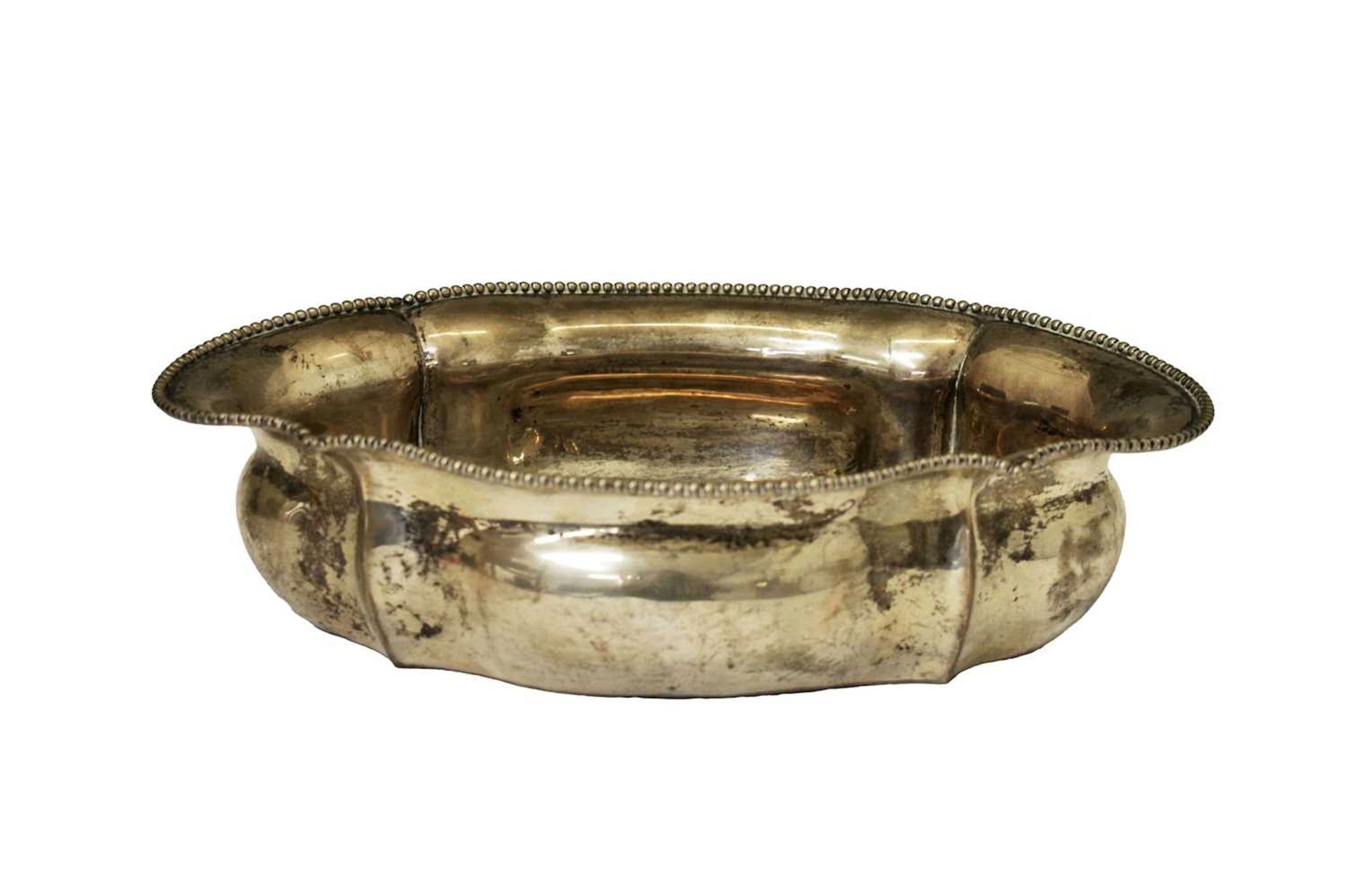 20th-century Continental white metal bowl of shaped oval form