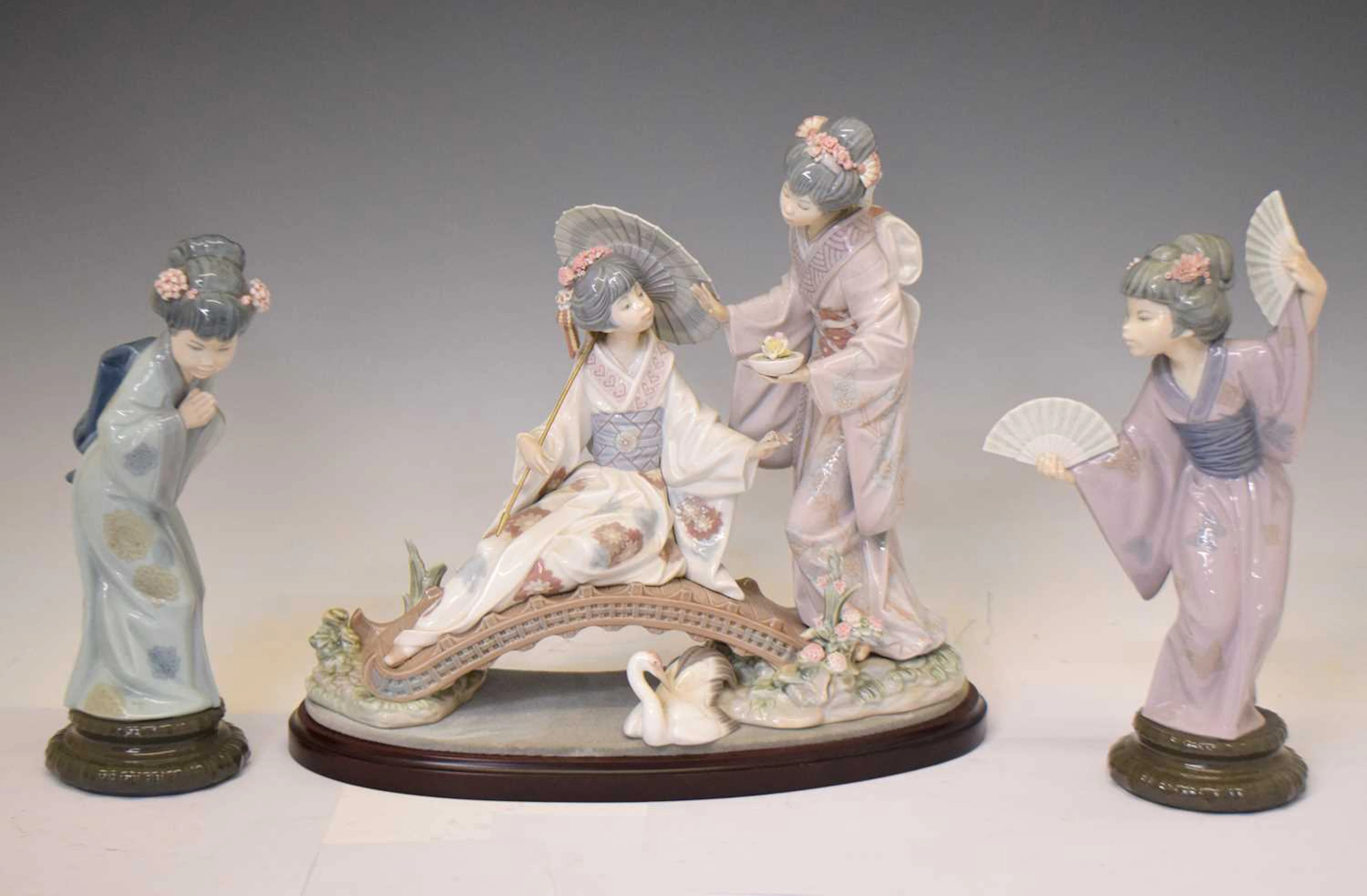 Lladro - Three Japanese-style porcelain figures