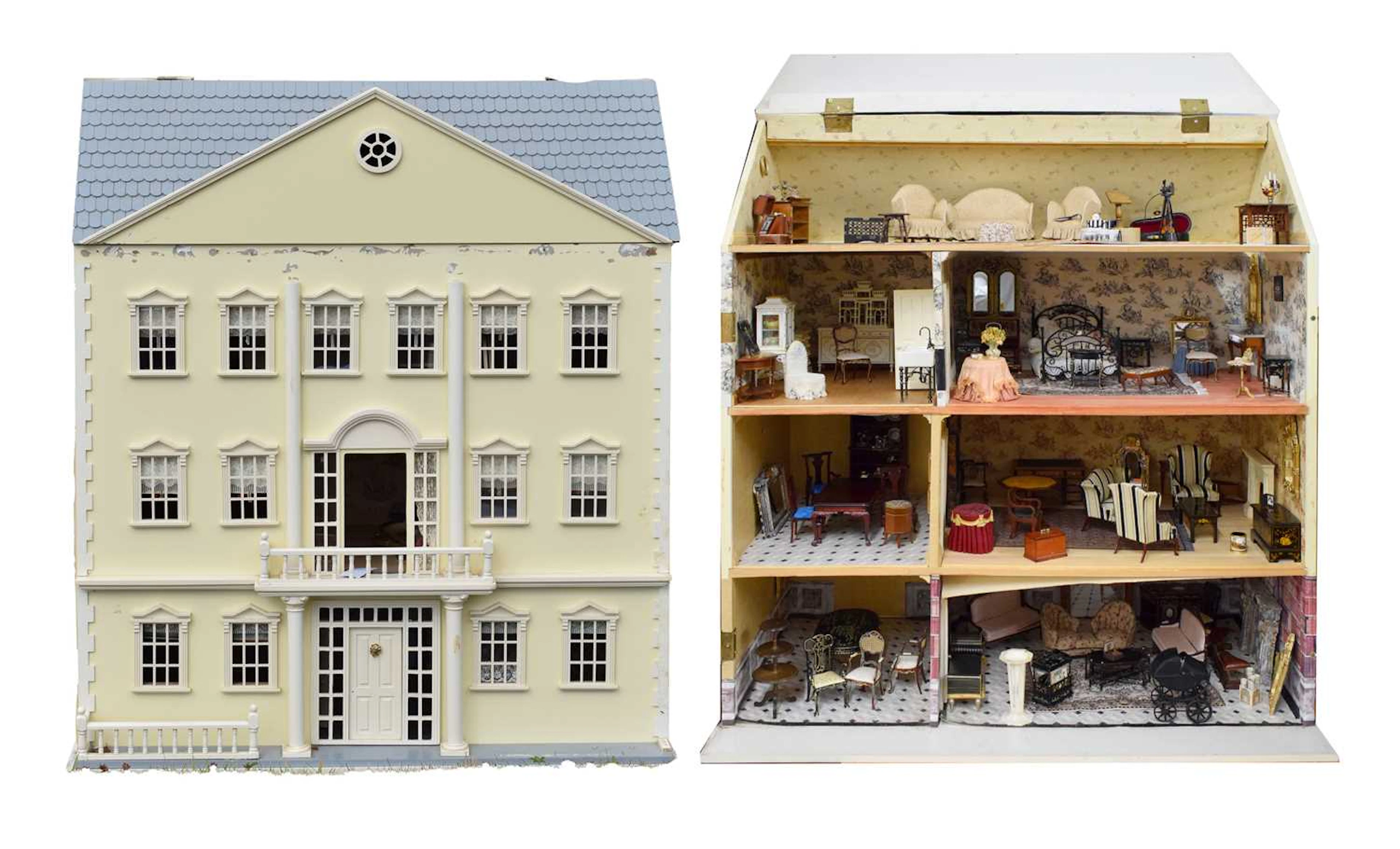 Modern cream painted doll's house, in the Georgian style