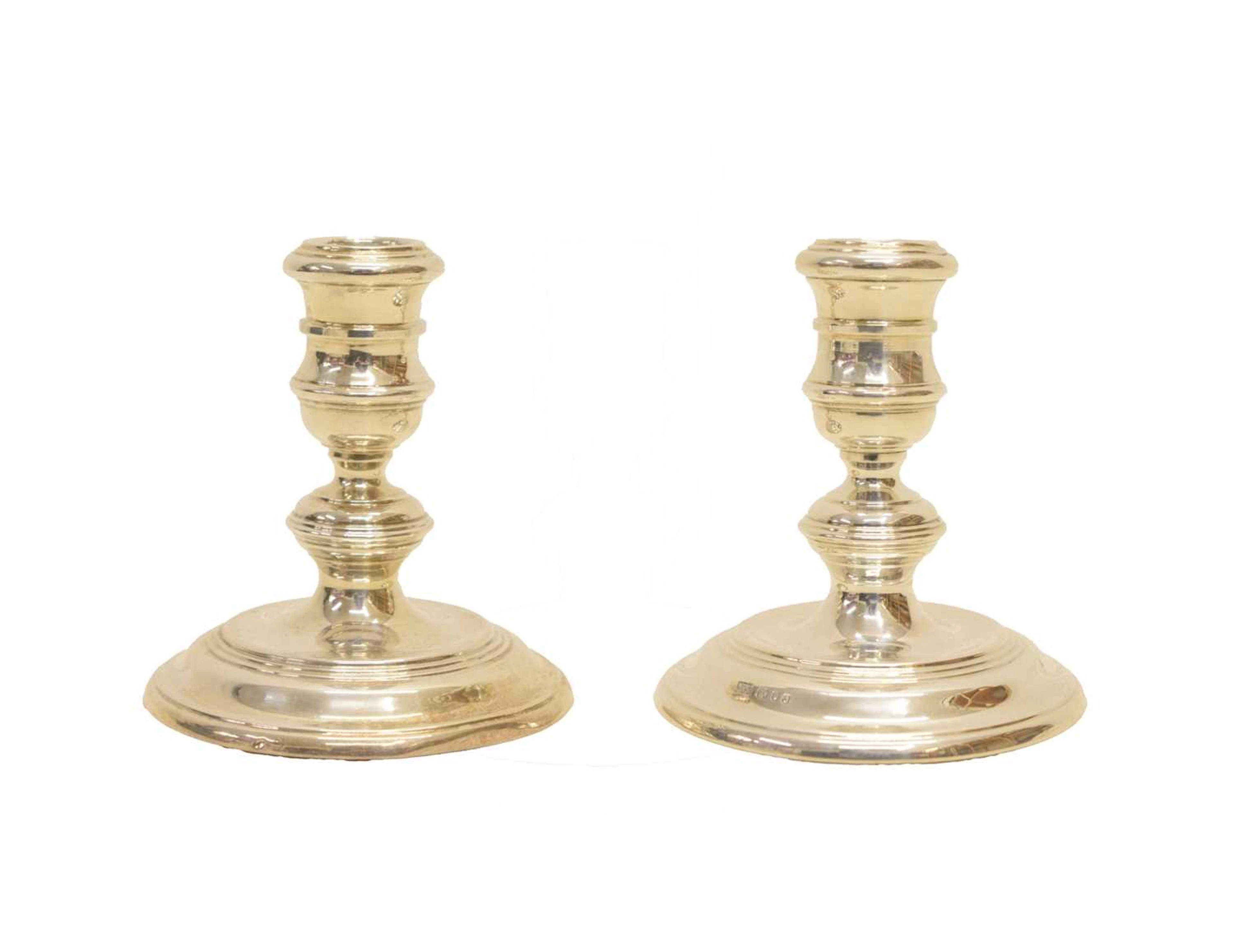 Pair of Elizabeth II silver low table candlesticks