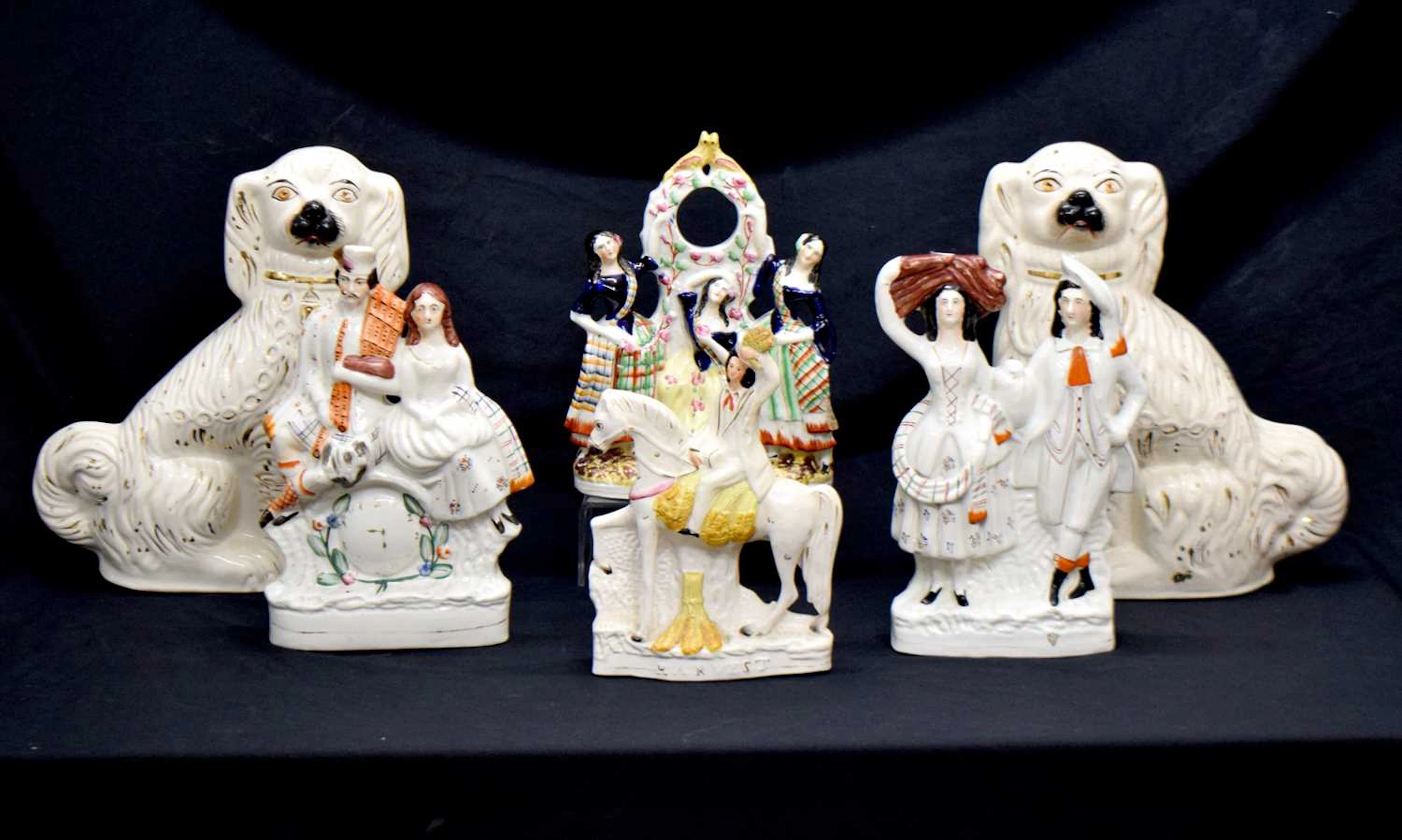 Collection of Staffordshire pottery flatback figures etc
