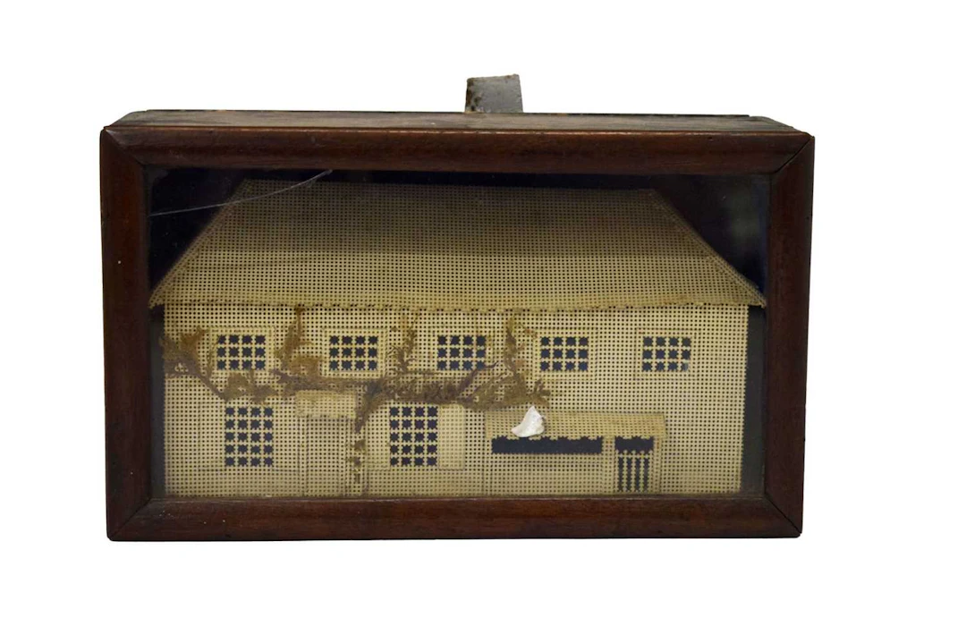 Victorian cased Folk Art diorama of a house, dated 1869