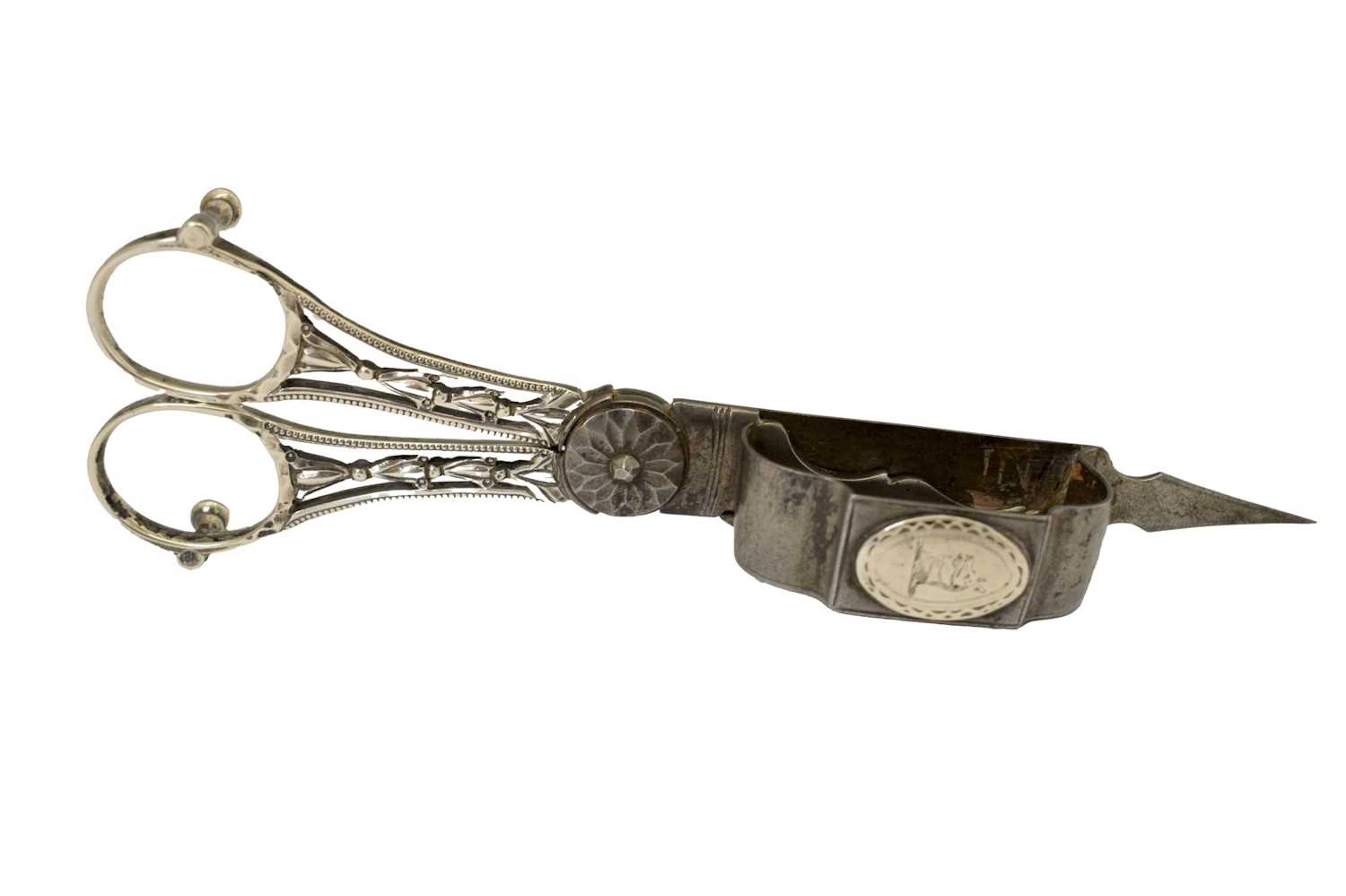 Pair of Georgian silver handled candle snuffers