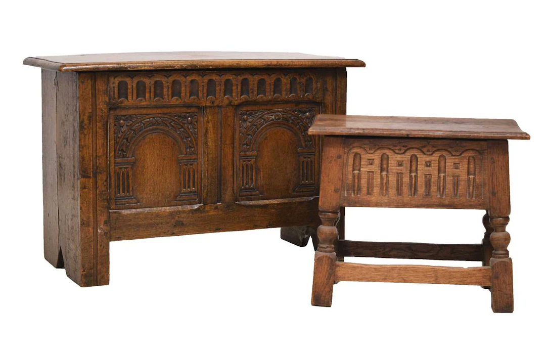 Oak reproduction two panel coffer or bedding chest