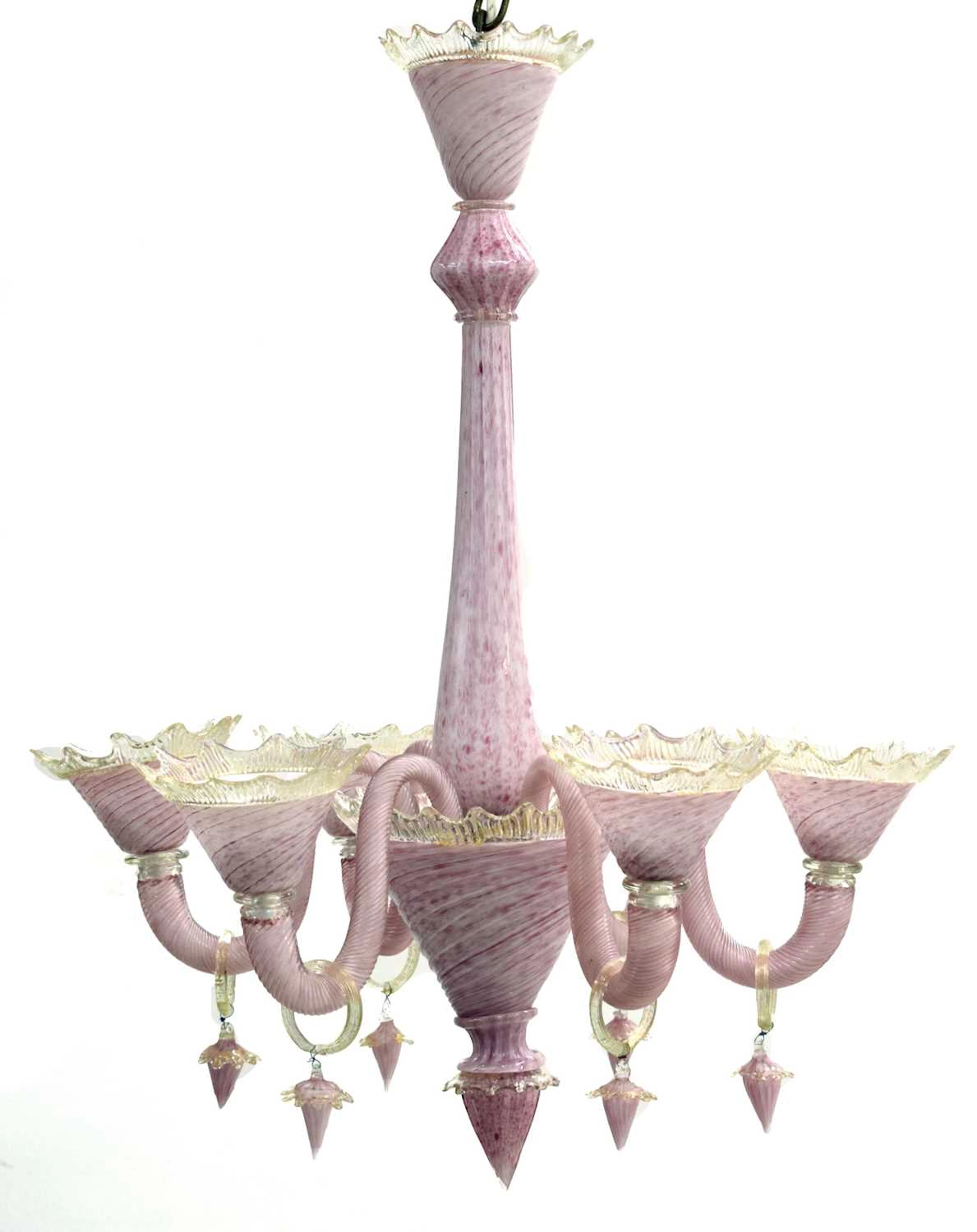 Murano glass six branch chandelier