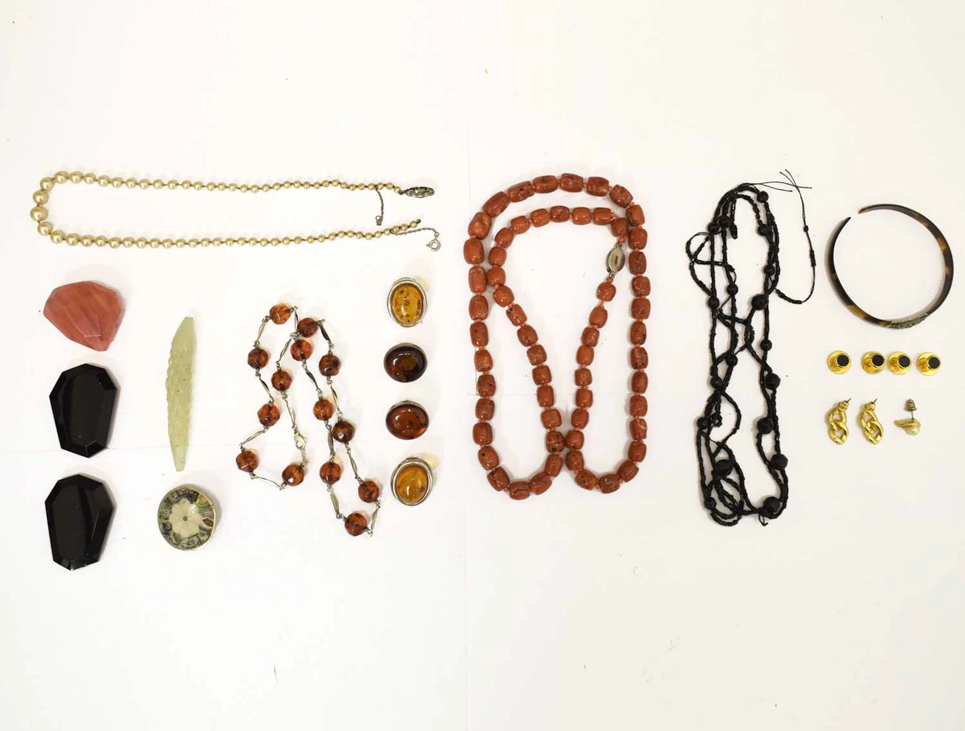 Small collection of costume jewellery to include amber style earrings