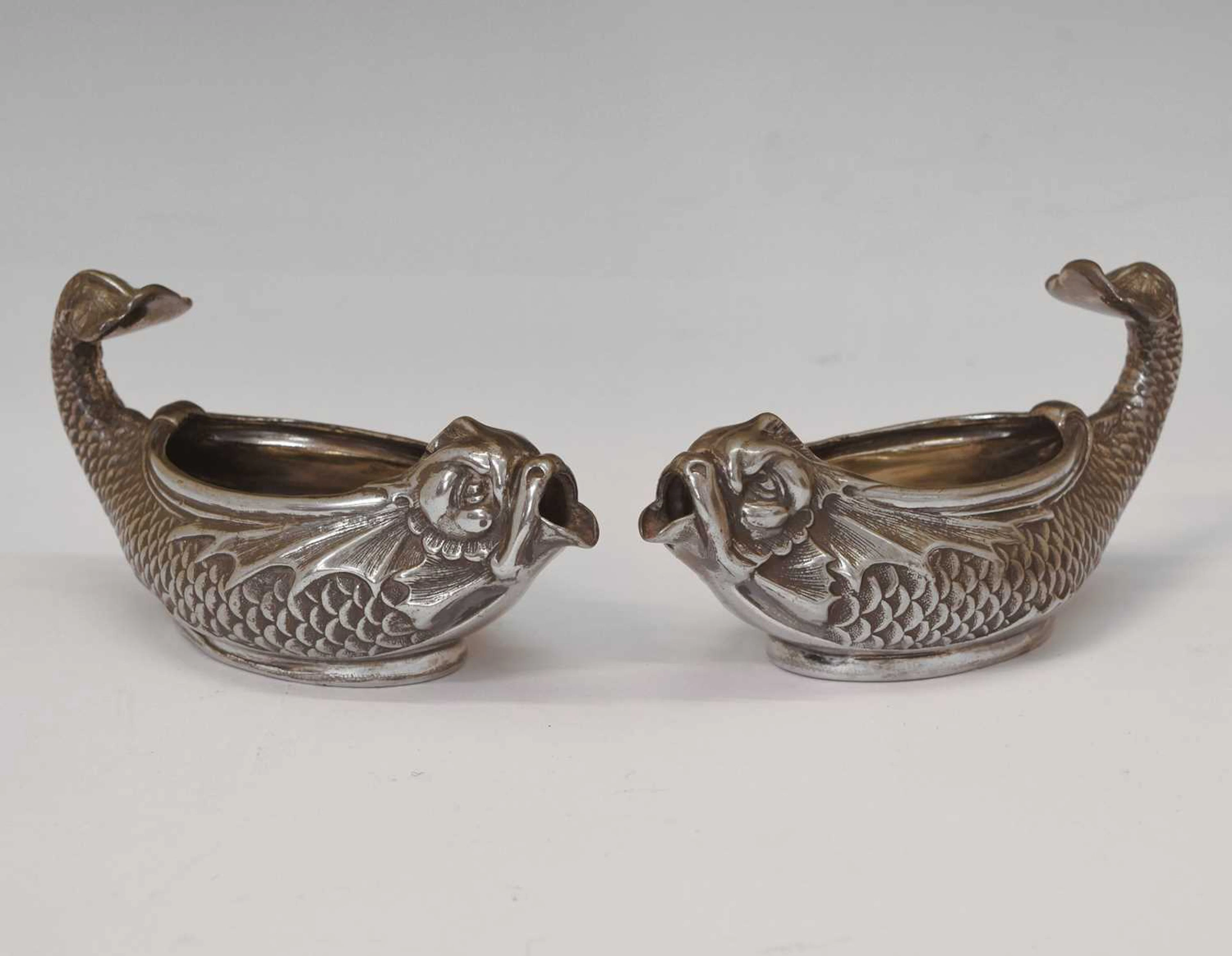 Pair of early 20th century pewter novelty sauceboats or milk jugs